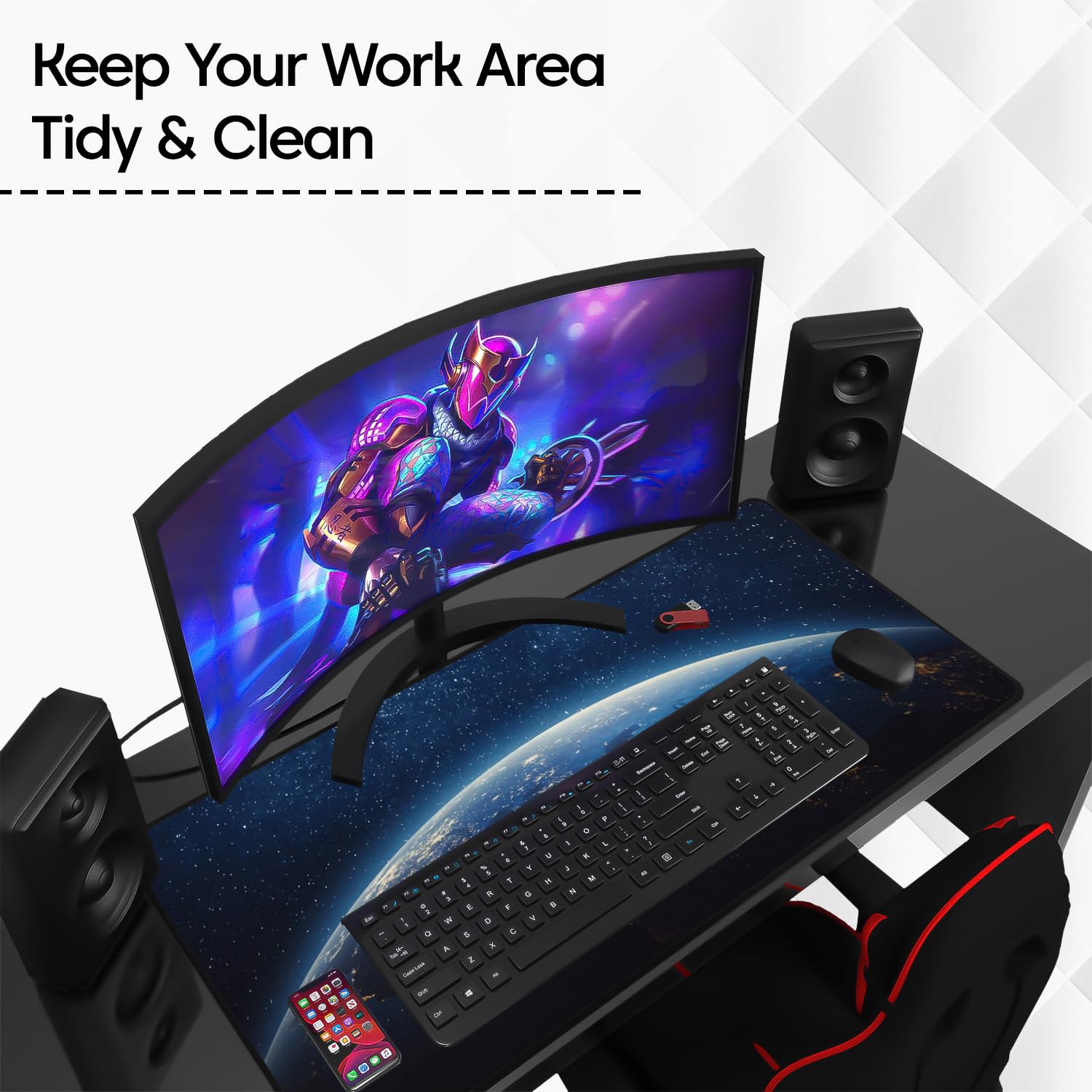Sounce Large Extended Earth Design Desk Mat for Laptop Keyboard and Mouse Use Water Resistant Anti Slip Surface Non Logo Mouse Pad 800 x 300 mm Ideal for Office Home and Gaming Setup in Black