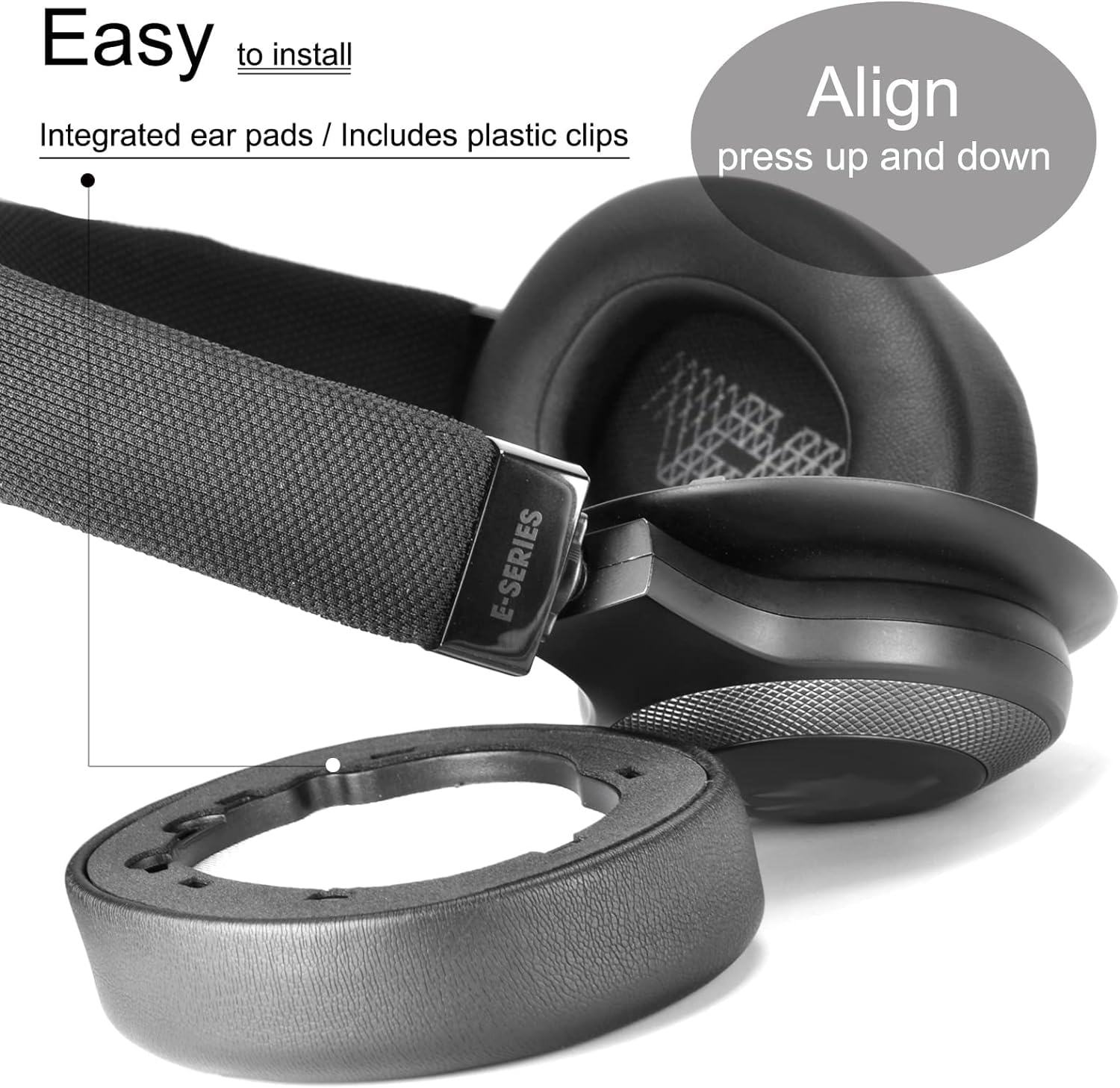 Sounce Replacement Earpads Cushions for JBL E65 (E65BTNC), Live 650 (650NC 650BTNC), Live 660 (660NC 660BTNC), Duet NC Headphones Extra Thick Ear Pads with Softer Leather Earmuffs Memory Foam - Black