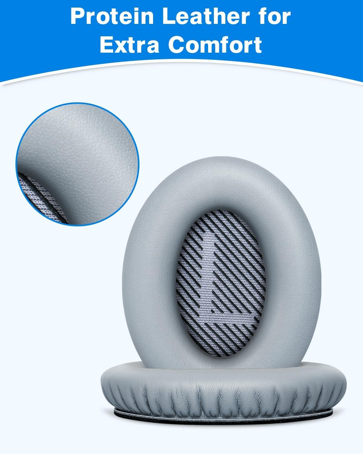 Sounce Replacement Earpads Cushions for Bose QuietComfort 35 (QC35) Quiet Comfort 35 II, QuietComfort 15 QC35/ Ae2 Ae2i Ae2w SoundTrue & SoundLink Headphones, Ear Pads with Softer Leather (Grey)