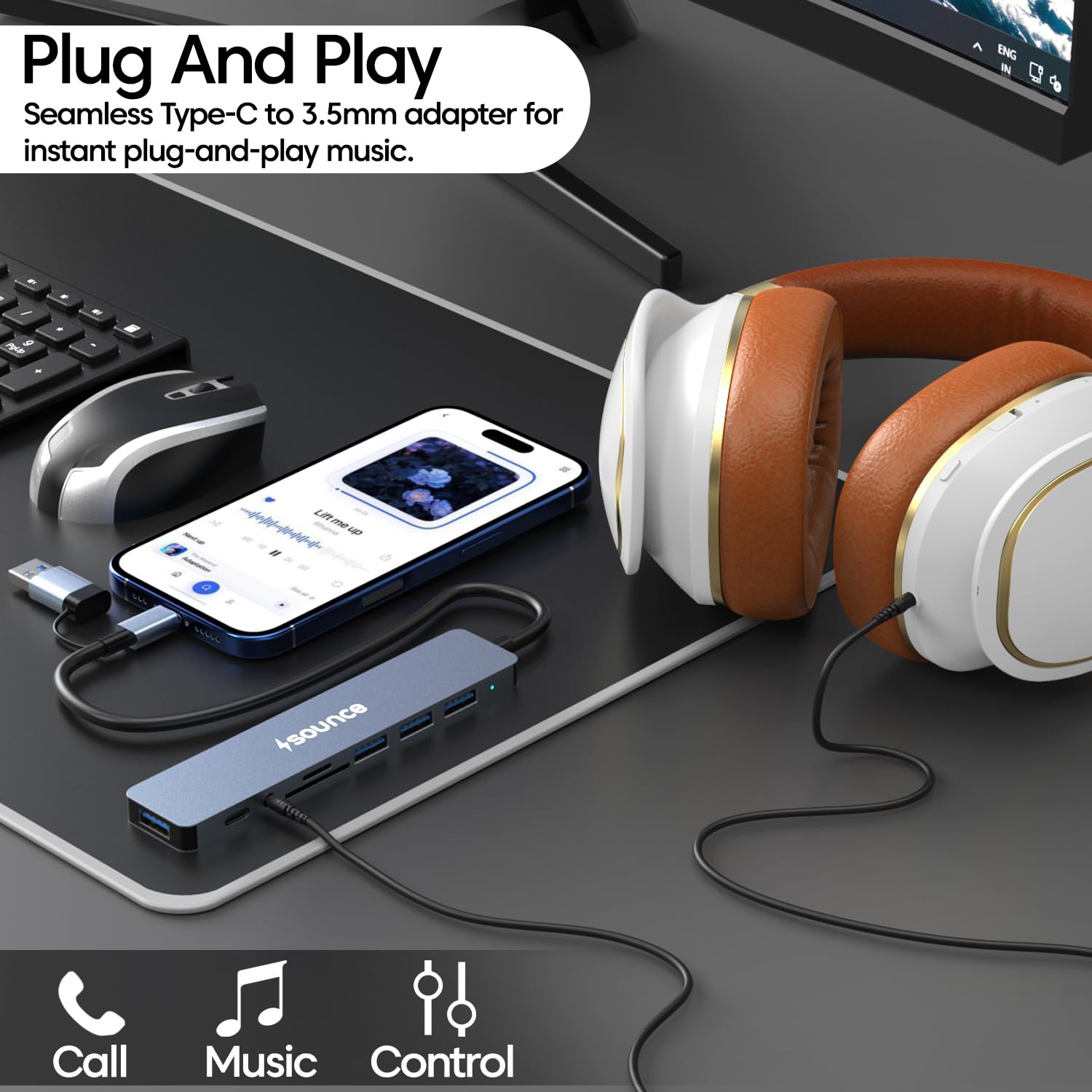 Sounce 8-in-1 USB + Type C Converter, 1x USB 3.0, 4X USB 2.0, USB-C, 60W PD Charging Ports, and Fast Data Transfer speeds of up to 5Gbps - Ideal for MacBooks, iMacs, Surface Pro, and Beyond