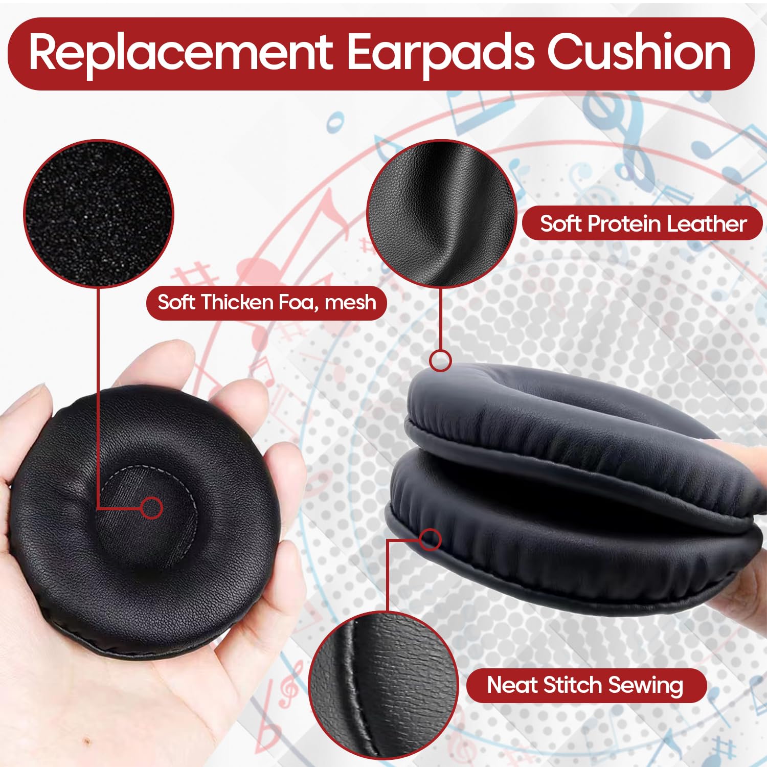 Sounce 80mm Soft Ear Pads Replacement Cushion Cover | Protein Leather & Memory Foam Earpads Headphone Cushion Compatible with Rockerz 450,450 Pro, Sony WHXB700/WH XB700 Extra Bass