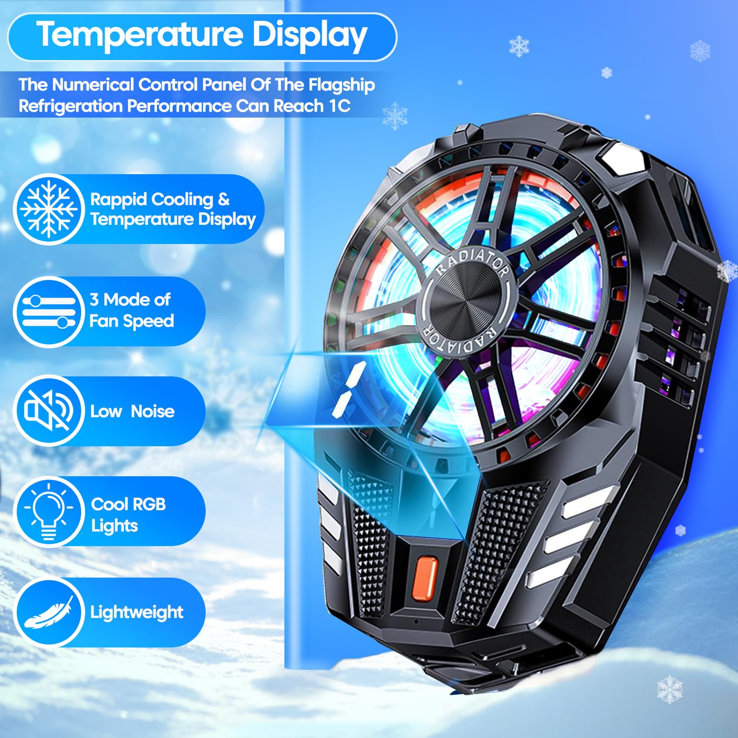 Sounce Smart Magnetic Mobile Cooling Pad Instant Phone Cooler with LED Temperature Monitor Advanced Semiconductor Chip Compatible with iPhone & Android (Black)