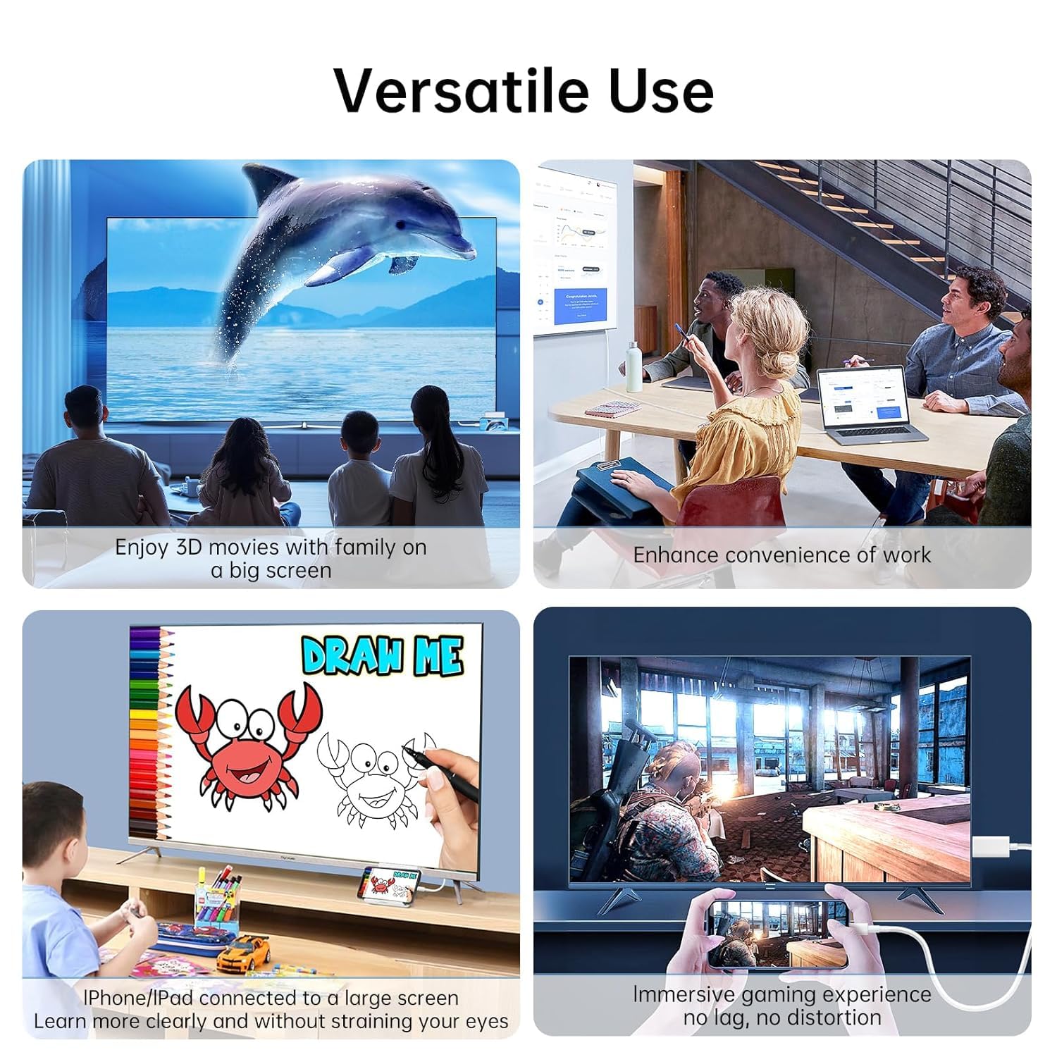 Sounce Lightning to HDMI Adapter Cable With 2K @ 60HZ Hdtv Cable Adapter Ultra High Speed Cord for iPhone iPad Av Sync Screen Connector On Hd Tv Monitor Projector No Need PowerSupply (5Ft)