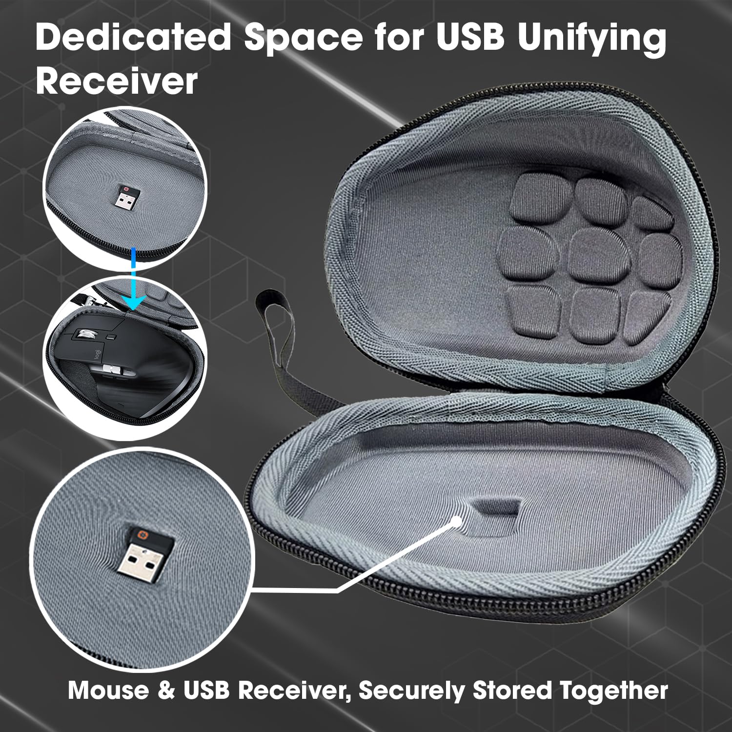 Sounce Mouse Cover Portable Carrying Protector Case for Logitech MX Master 2S Master 3 Wireless Mouse Protective Storage Bag Organizer (with Cushion & Lanyard) - Black