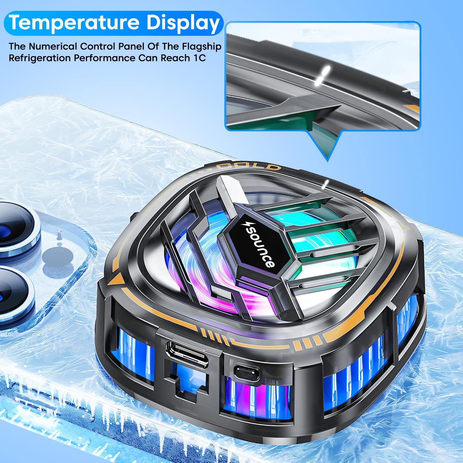 Sounce Magnetic Mobile Cooler with Advanced Semiconductor Technology - Gaming Fan for Android & iPhone (Black)