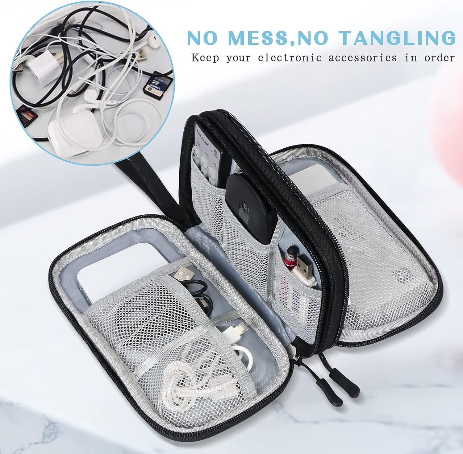 Sounce Portable Travel Organizer Pouch for Cables, Chargers & Gadgets – Waterproof Digital Accessory Case
