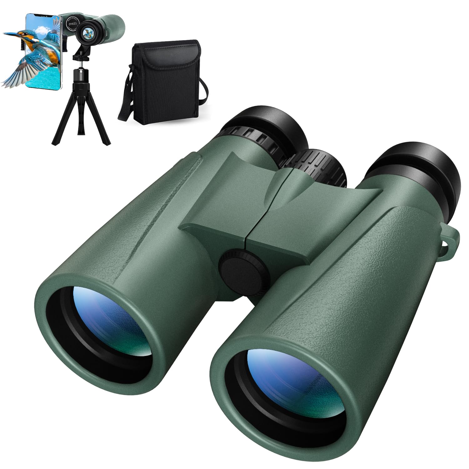 Sounce 12x42 Ultra HD Binoculars – Long Distance BAK-4 Prism Optics with Tripod & Phone Adapter