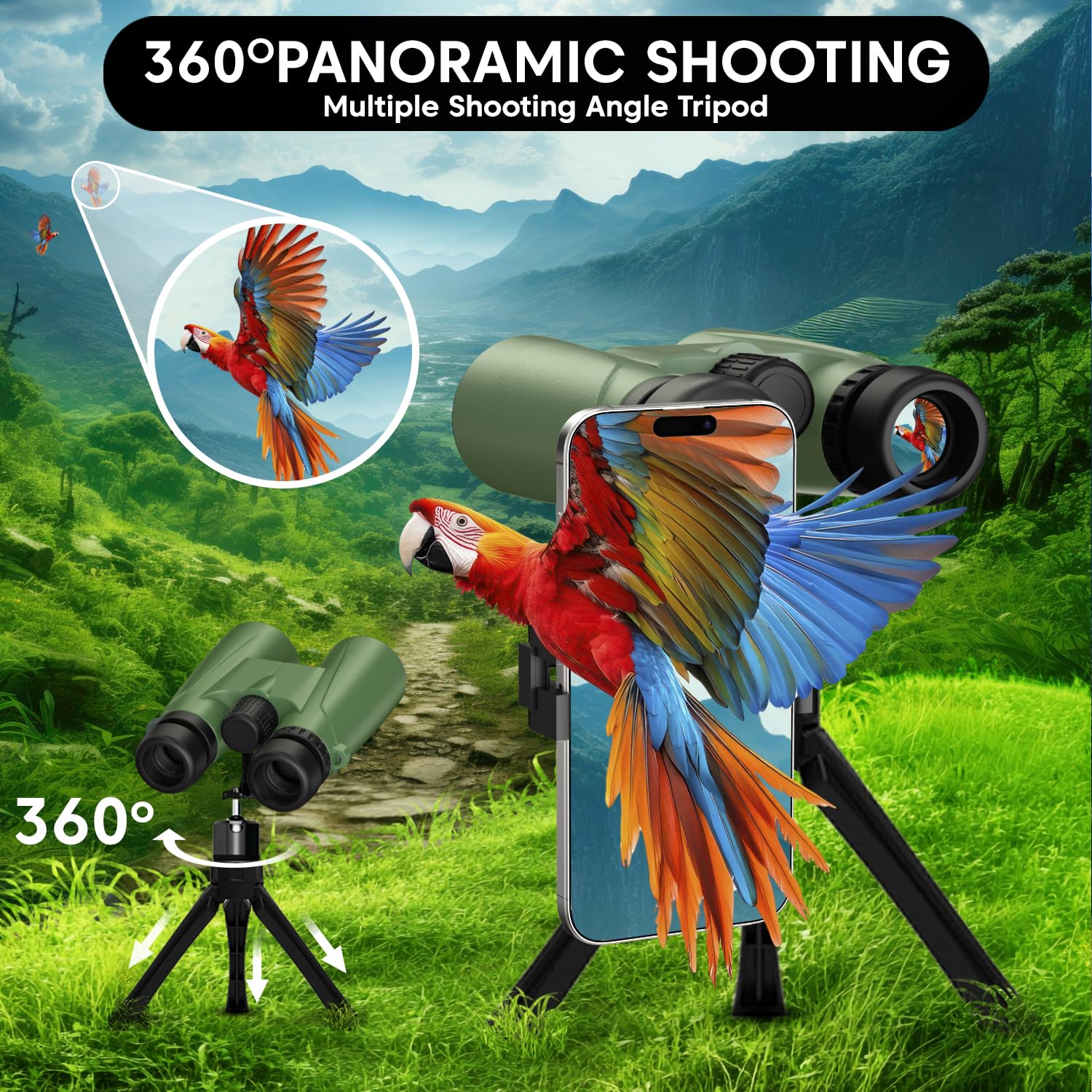 Sounce 12x42 Ultra HD Binoculars – Long Distance BAK-4 Prism Optics with Tripod & Phone Adapter