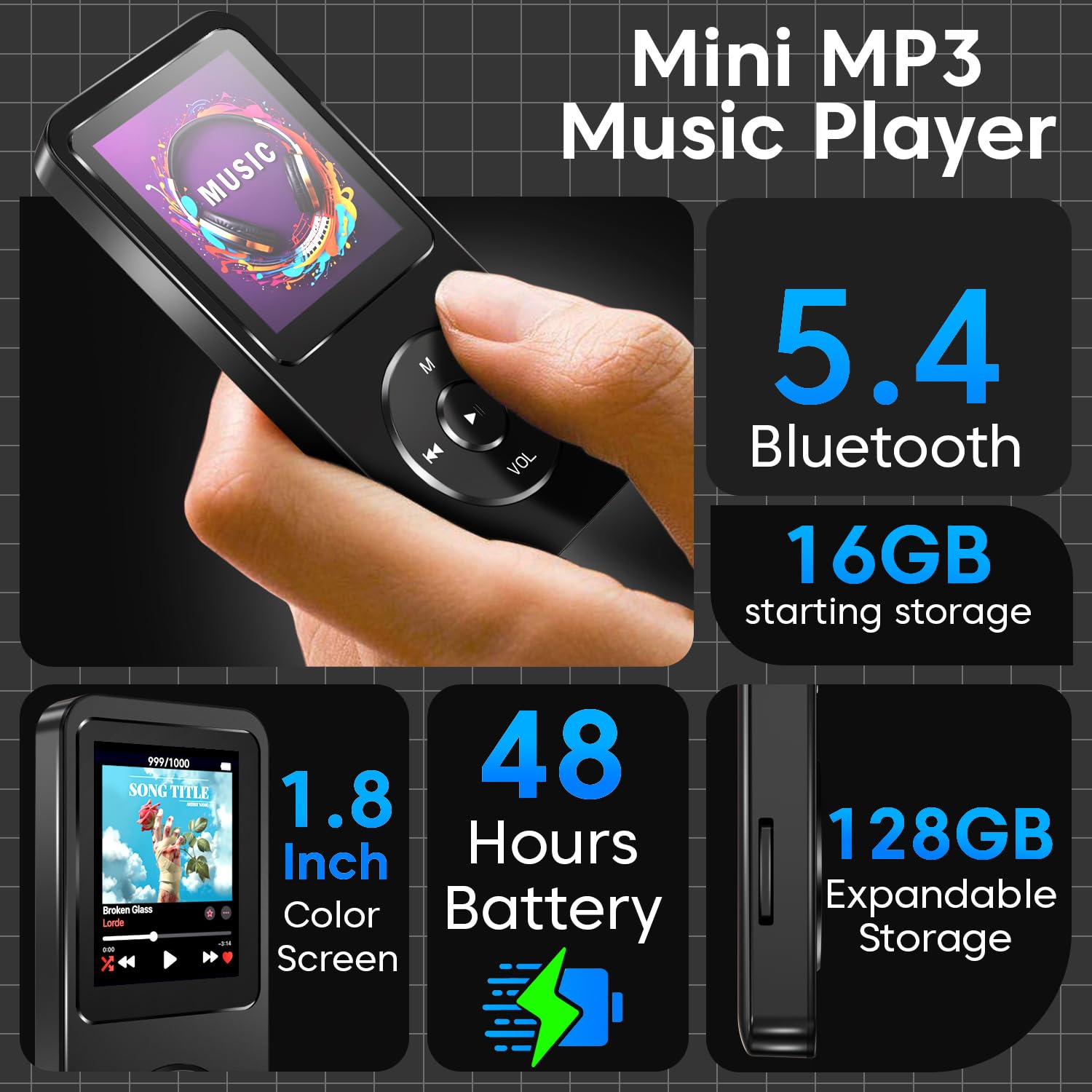 Sounce 16GB MP3 Player with Bluetooth 5.4 – HiFi Lossless Music, FM Radio, Voice Recorder & E-Book