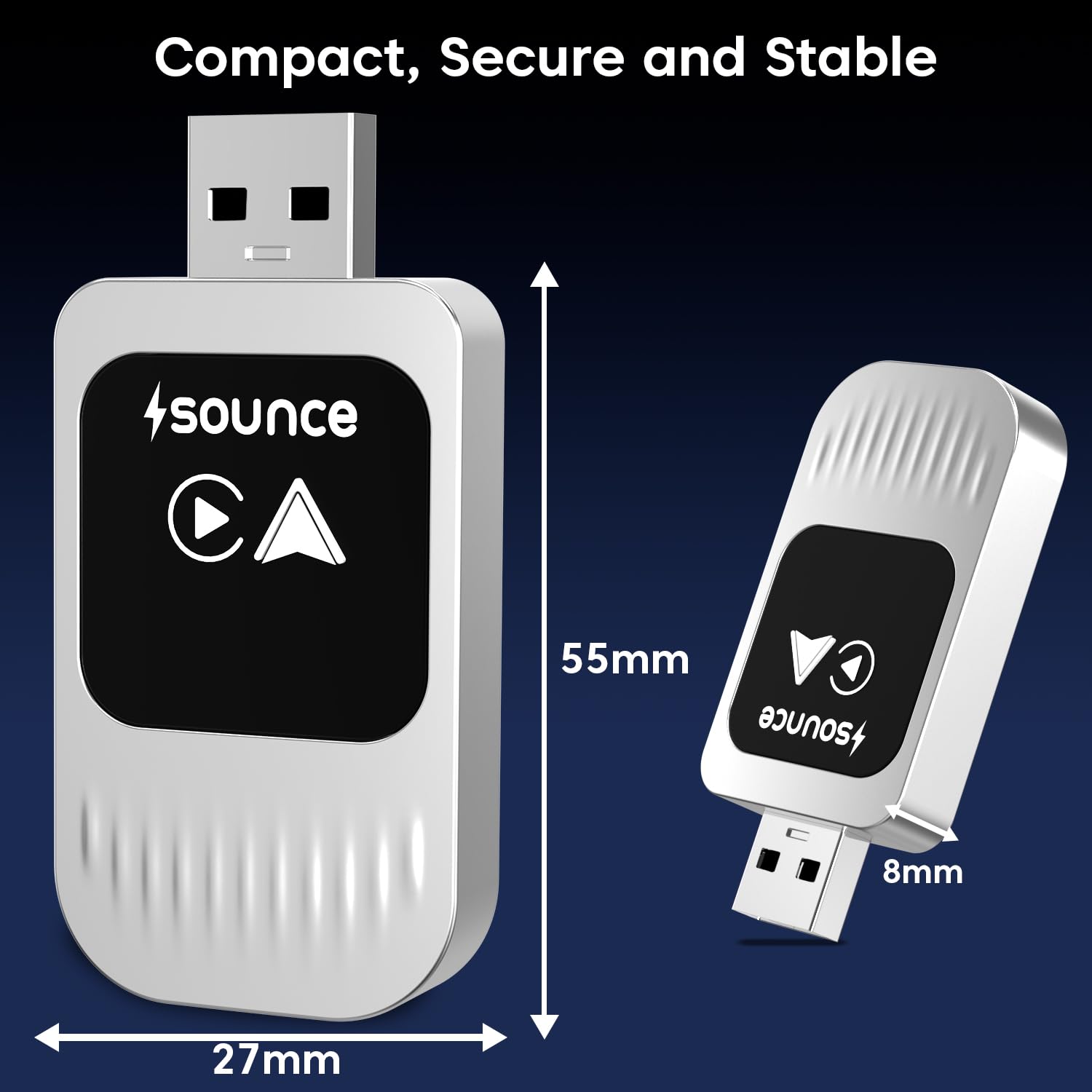 Sounce 2-in-1 Wireless Car Adapter – Converts OEM Wired Android Auto & Apple CarPlay to Wireless, Compact Plug-and-Play Bluetooth Receiver for Cars with Factory-Installed Wired CarPlay – Black