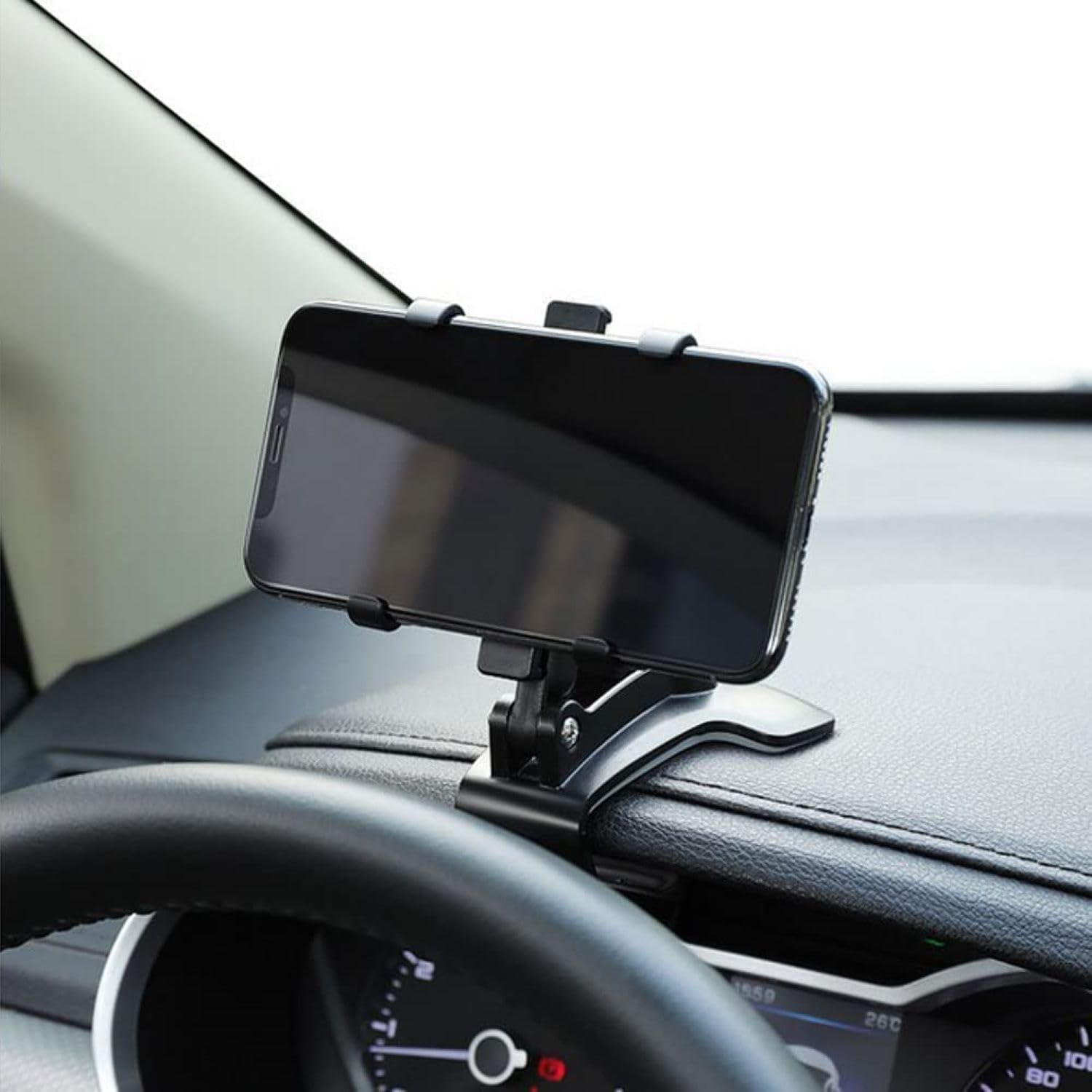 Sounce 360 Rotatable Car Mobile Holder for Dashboard Anti Slip Multifunctional Car Rearview Mirror Phone Holder 360 Degree Car Phone Mount for All Mobile Phones Size Up to 6.5 Inch Black