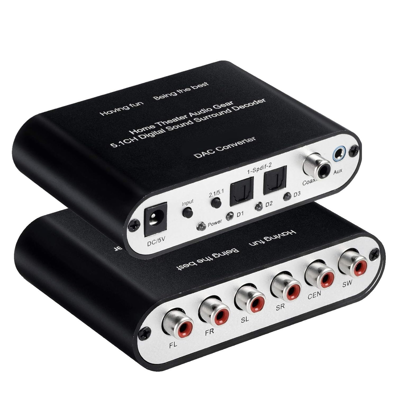 Sounce 5.1/2.1 HD Audio Rush Digital Sound Decoder Converter, Optical SPDIF, Coaxial Dolby AC3 DTS Stereo(R/L) to 5.1CH 2.1CH Analog Audio for PS3, STB, DVD, HD Player, Xbox 360 and More - Black