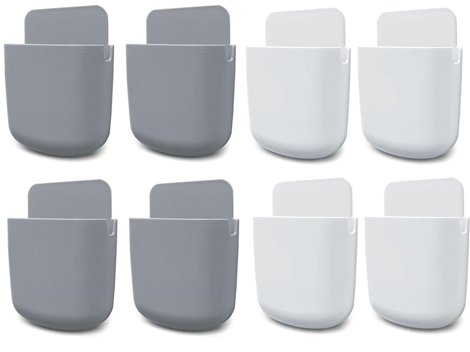 Sounce 8 Piece Wall Mounted Storage Box Remote Indoor Storage Organizer Case for Air Conditioner & TV Remote Mobile Phone Plug Holder Stand Rack Phone Charger Plug Holder (Pack of 8)- White & Grey