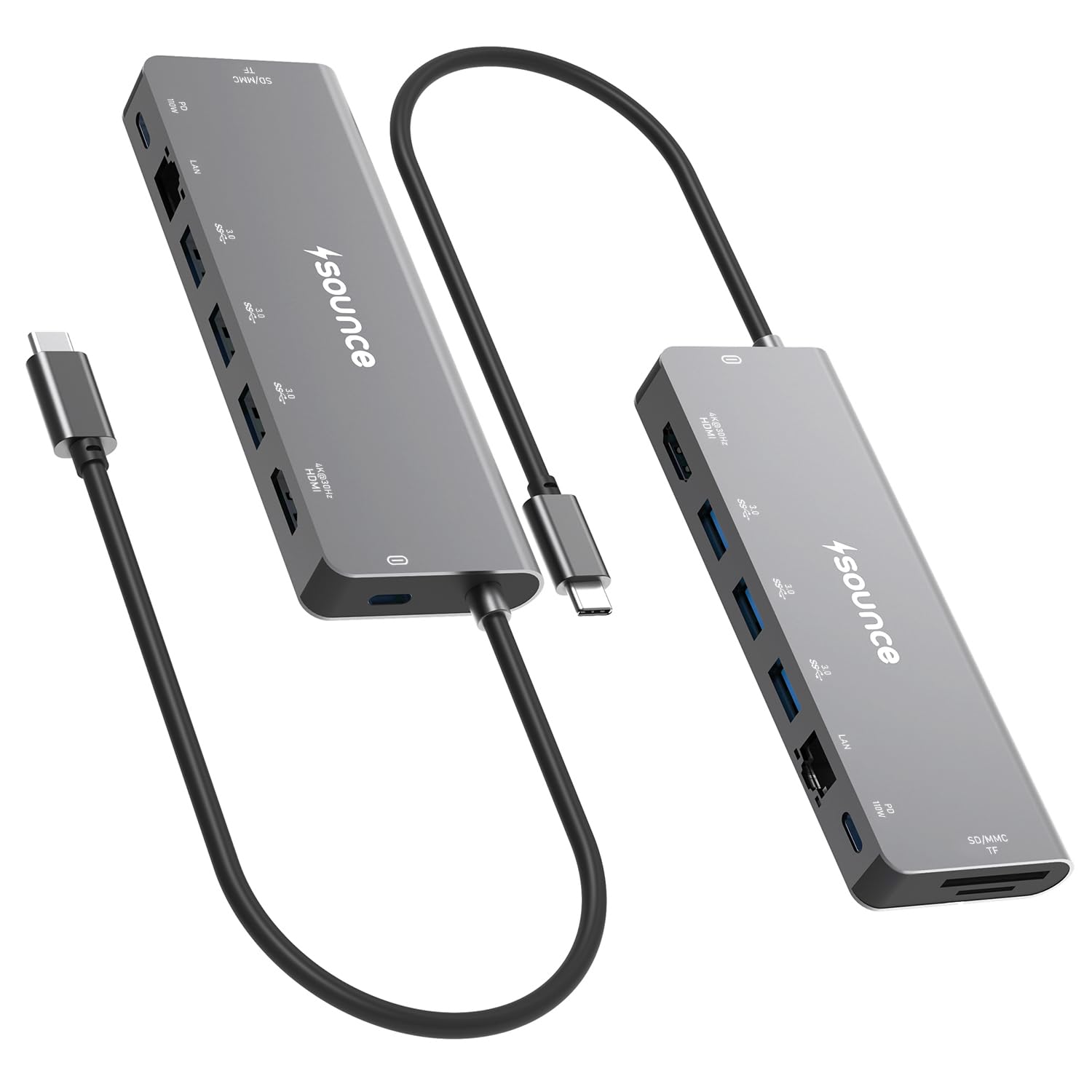 Sounce 9 in 1 USB Type C Hub Multiport Adapter with 4K@30Hz HDMI, Type C PD 60W Data Transfer, SD/TF Card Reader, USB A 3.0/2.0 Port, 1000mbps RJ45 LAN for MacBook, Laptop and Other Type C Devices