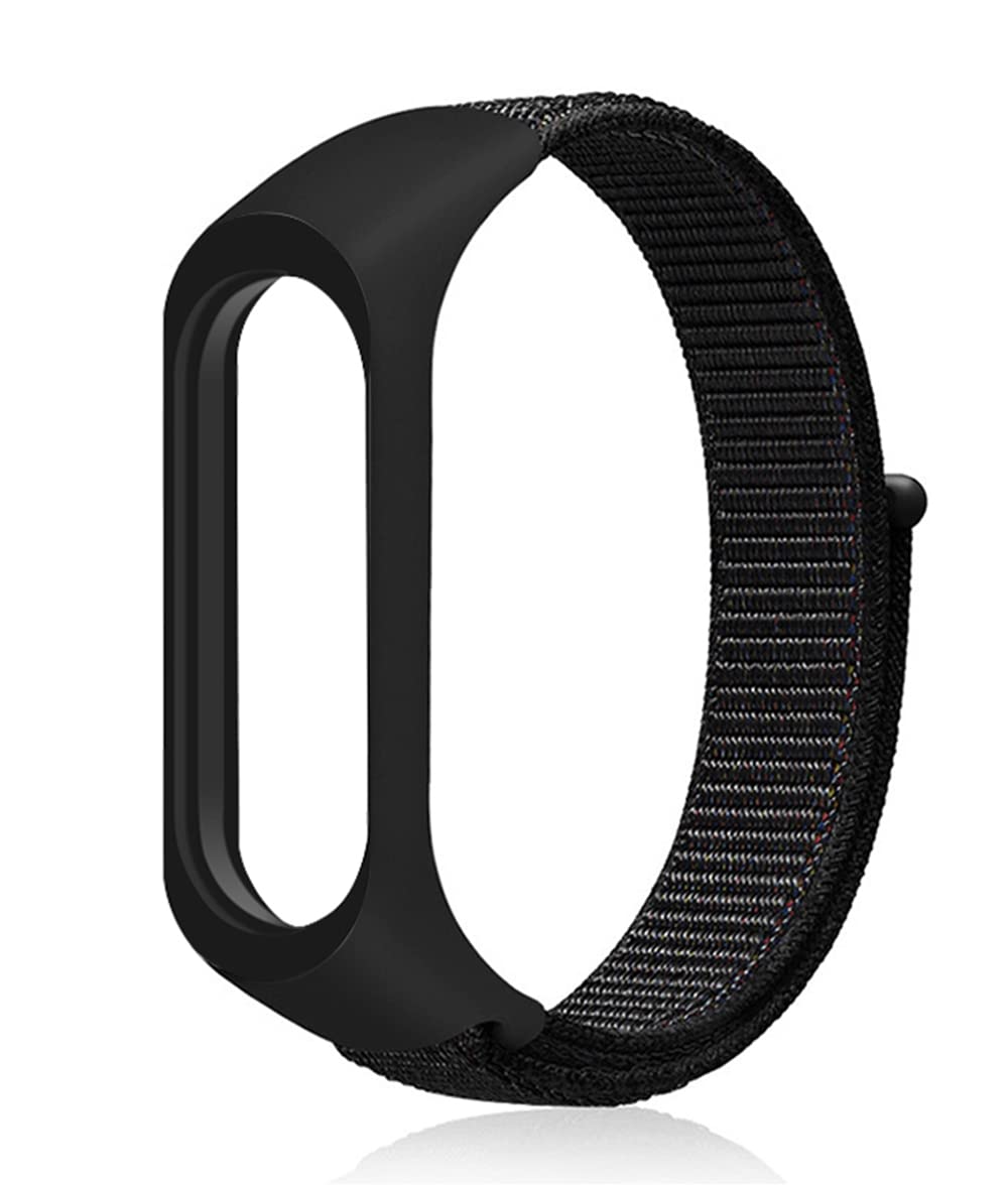 Sounce Black Nylon Adjustable Xiaomi Mi Band 3/ Mi Band 4/ Mi Band 5/ Mi Band 6 Watch Strap Band Bracelet (Not Compatible with Mi Band 1/2)