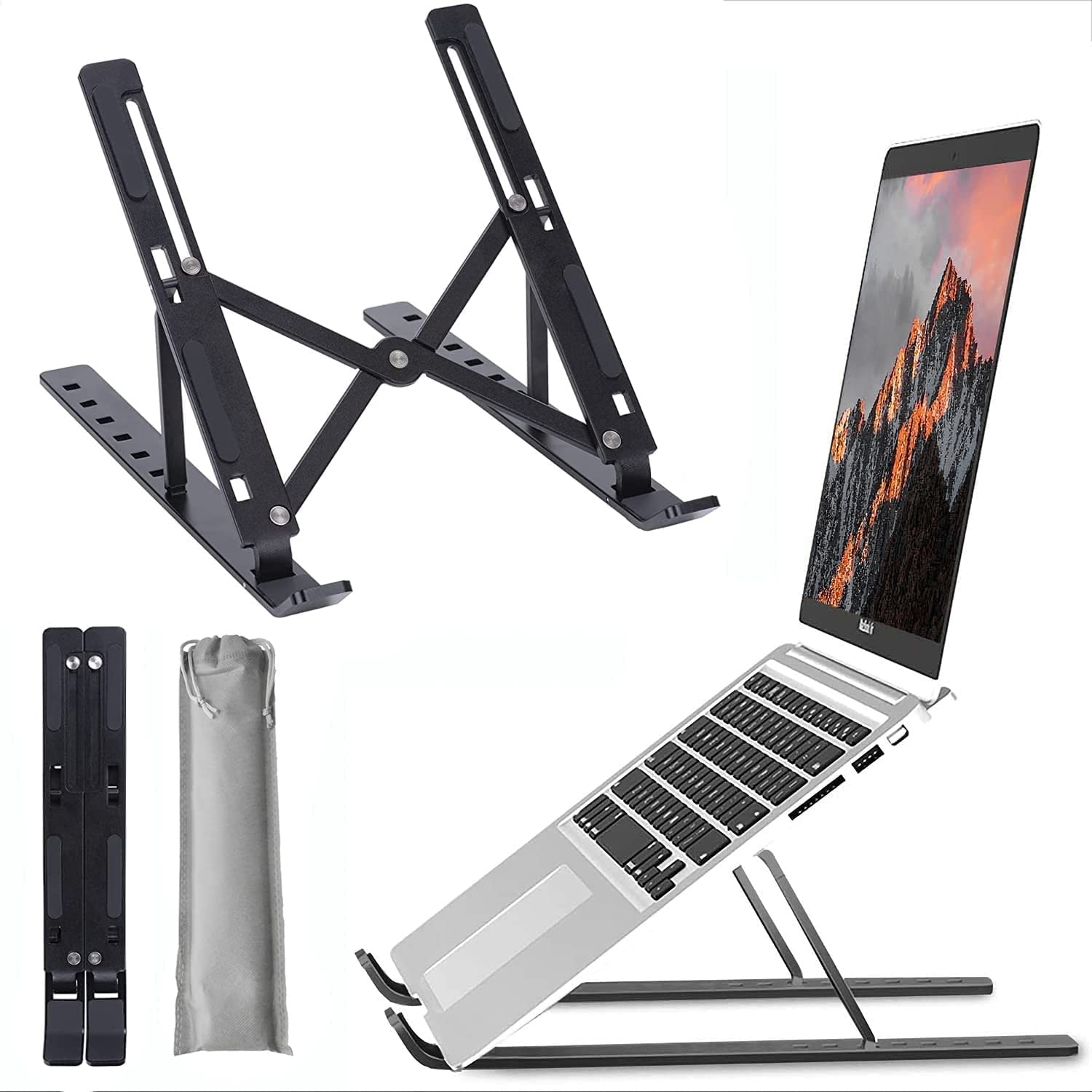 Sounce Laptop Tabletop Stand, Fold-Up, Adjustable, Ventilated, Portable Holder for Desk, Aluminum Foldable Laptop Ergonomic (Black)