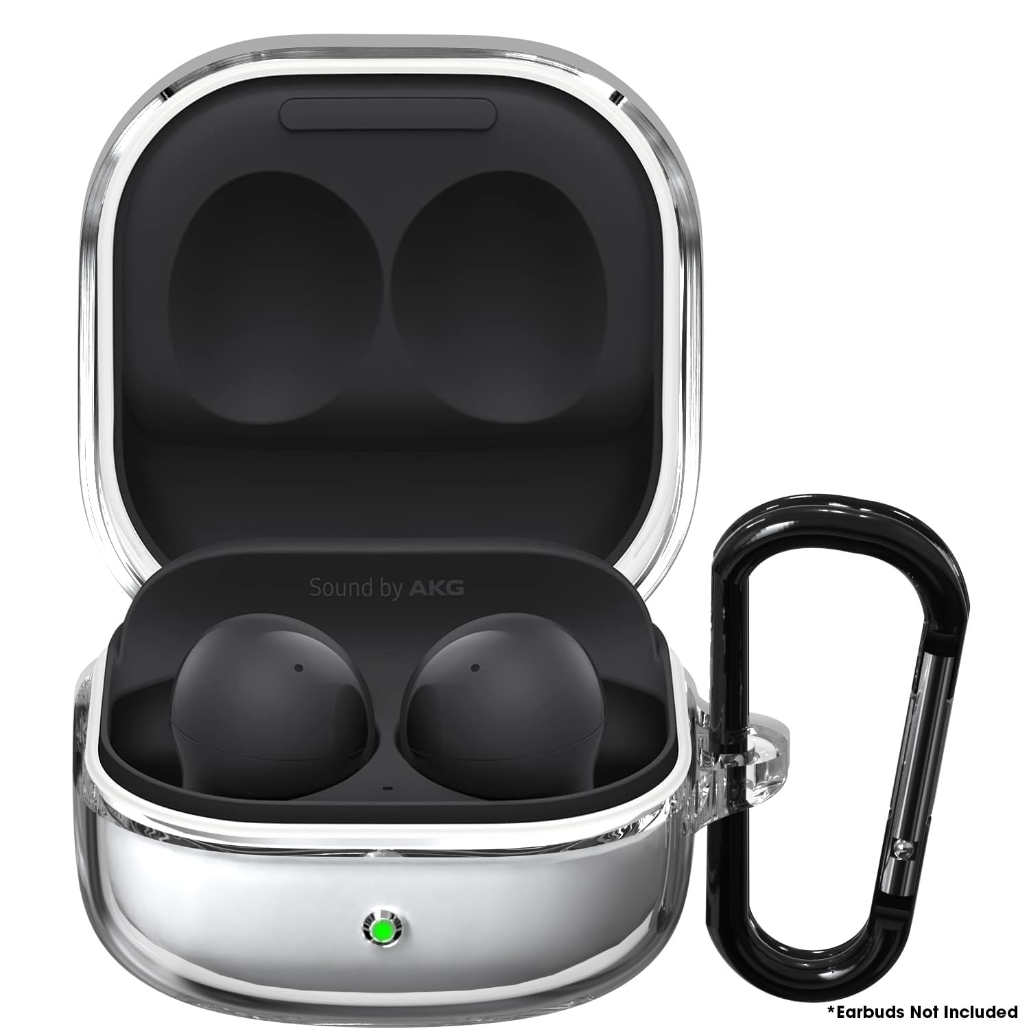 Sounce Portable Silicone Case Cover Scratch-Resistant, Non-Slip Grip, Carabiner Clip Compatible with Keychain for Samsung Galaxy Buds 2 Full Protection Case Cover Anti Fall Anti Dust (Transparent)