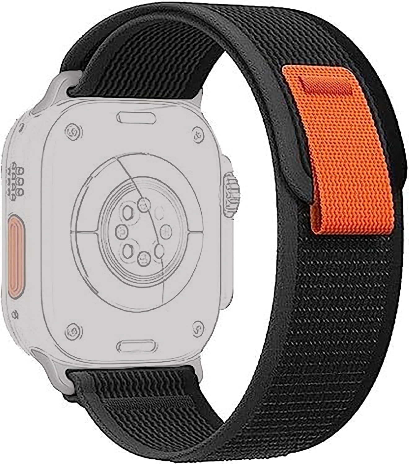 Sounce Soft Breathable Sport Nylon Loop Strap Compatible with iWatch Bands 49mm 45mm 44mm 42mm Adjustable Velcro Straps for iWatch Series SE 9 8 7 6 5 4 3 2 1 & Ultra 2 - Black & Orange