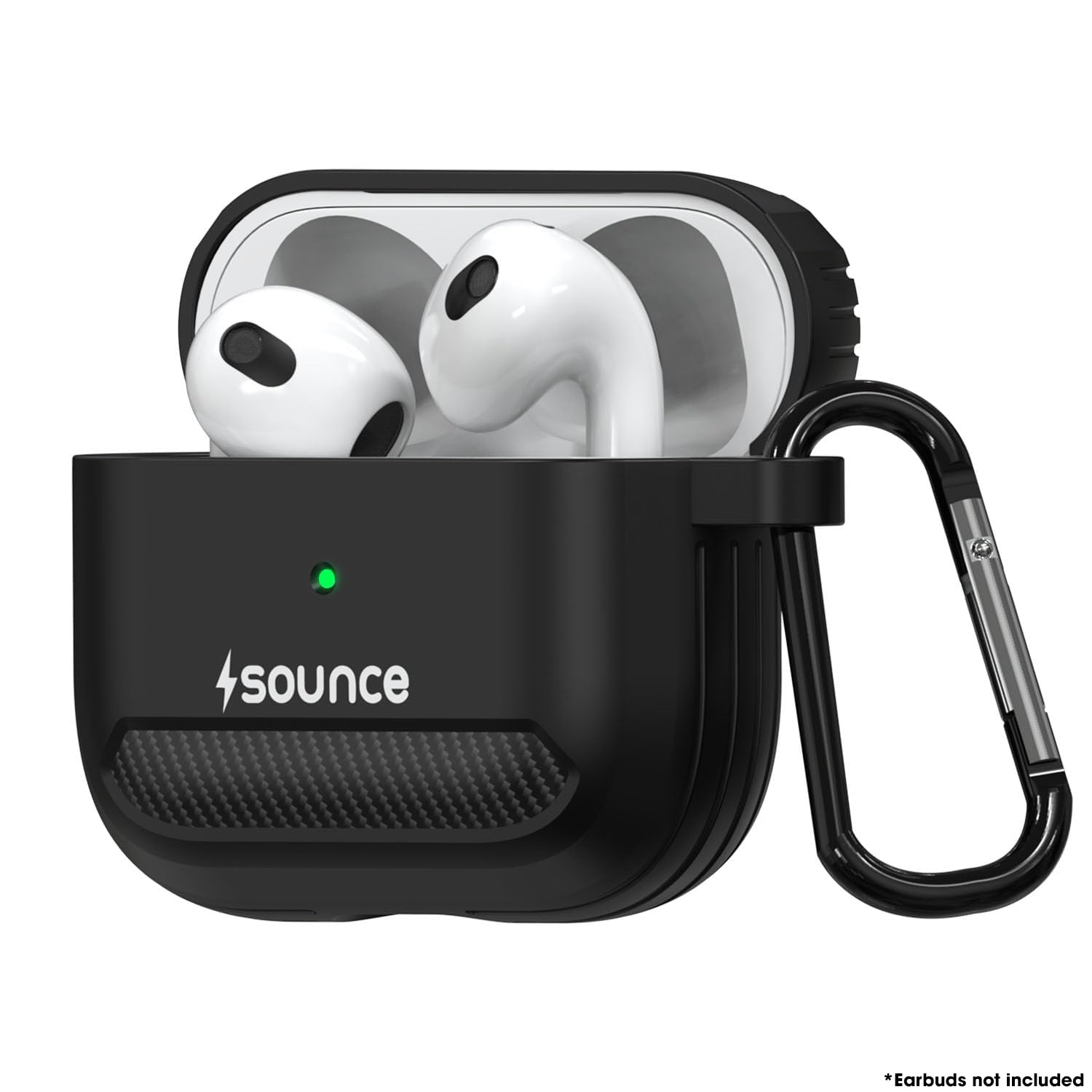 Sounce Tough Case Compatible with Airpods 3 Case with Carabiner, Rugged Protective Cover for Airpods 3rd Generation Case, Scratch Resistant, Drop Protection, Shock Armor Series - (Matte Black)