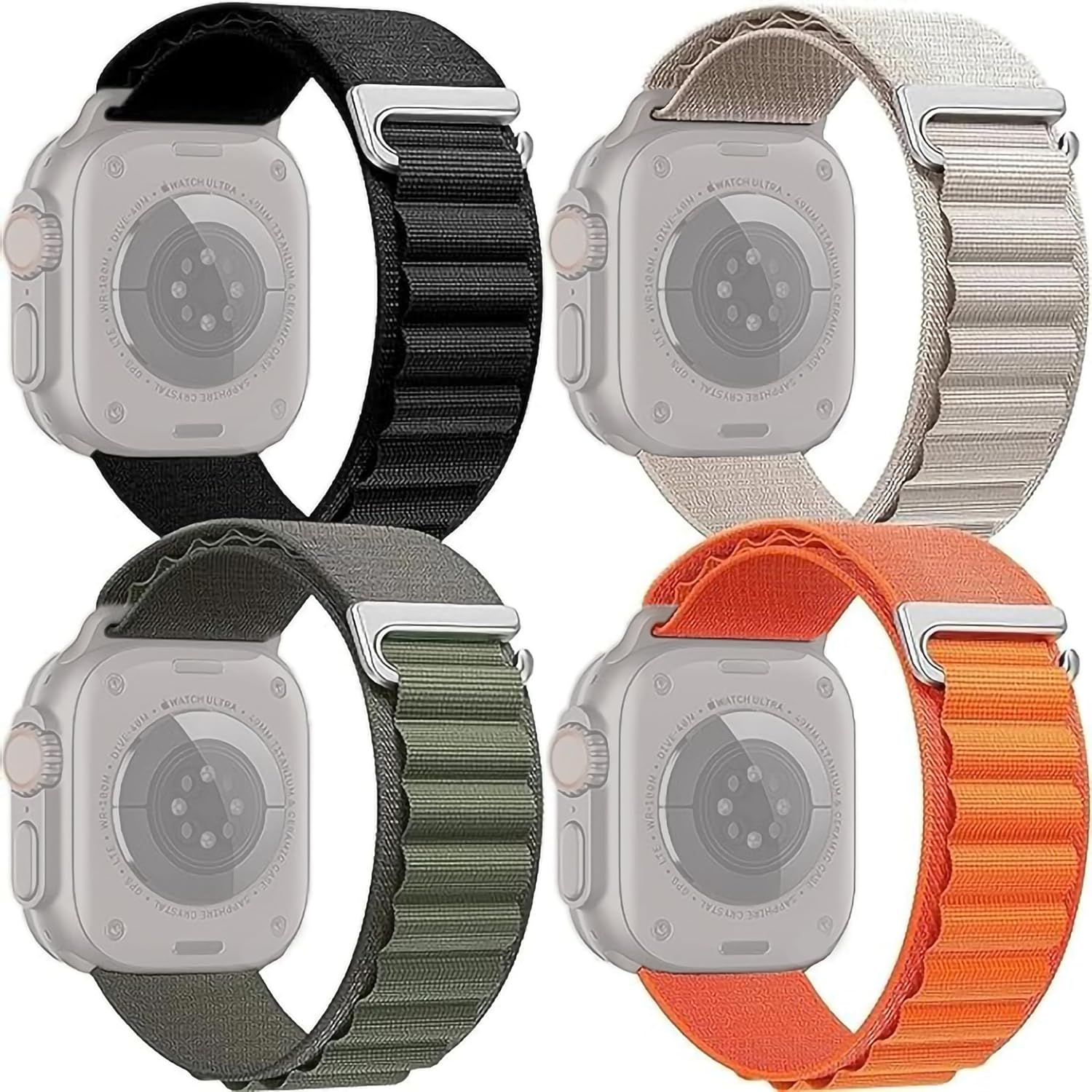 Sounce Trail Loop Nylon Strap with G-Hook Band for iWatch 49mm 45mm 44mm 42mm, Sport Bracelet for Men & Women, Soft Stretchy Bands for iWatch Ultra/Ultra 2 Series 8 7 6 5 4 3 2 1 SE - Set of 4