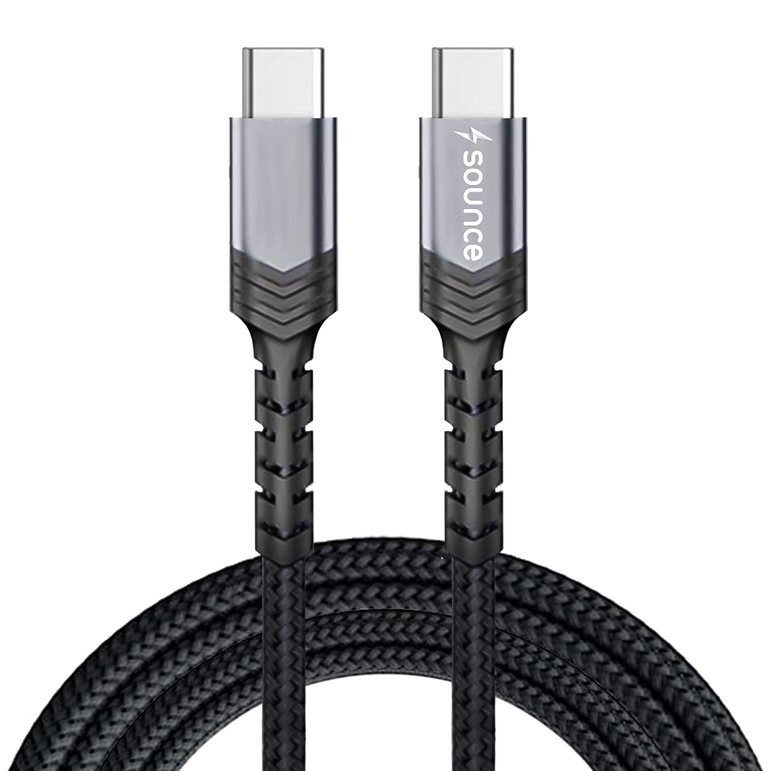 Sounce USB Type C to Type C 3A (60W) Fast Charging Braided Cable for Mobile, Laptop, Tablets & other Type-C devices Supports PD Tech & QC 3.0 Charge 480mbps Data Transfer Speed 1.5 Meter