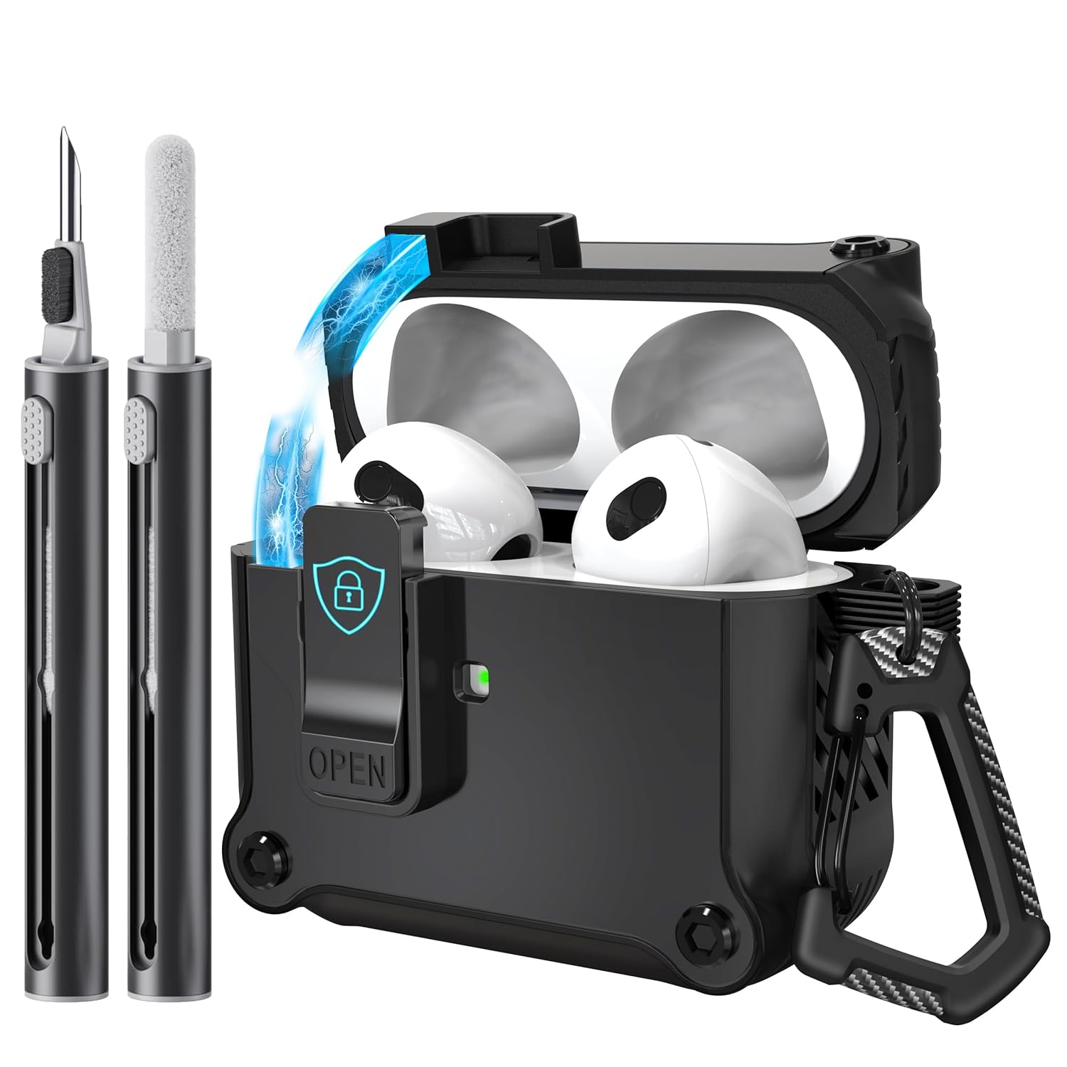 Sounce for AirPods 4 Case, Compatible with AirPods 4th Generation Case (2024) | Drop Protection | Cleaner Kit & Heavy-Duty Carabiner | Military-Grade Shockproof | Secure Lock | Auto Pop-Up Lid