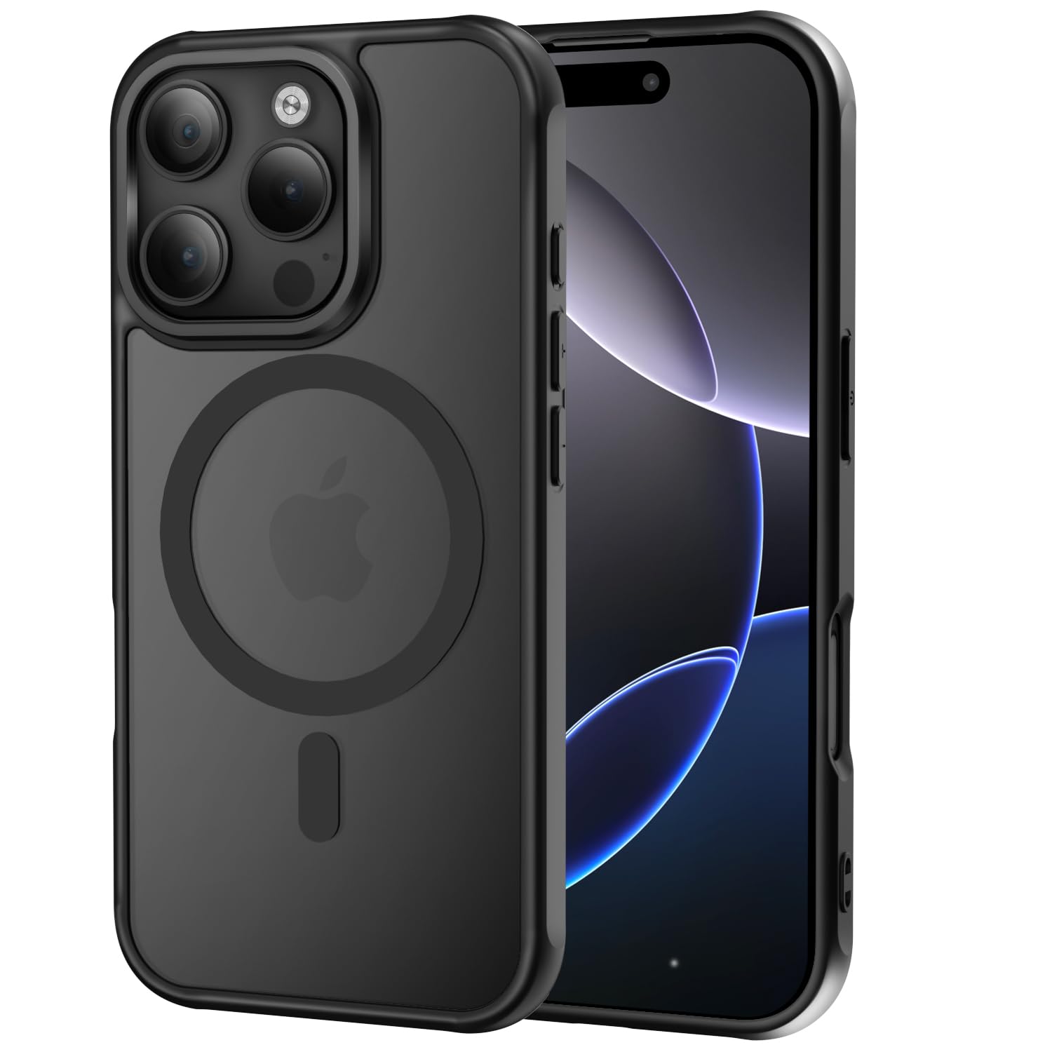 Sounce iPhone 16 Pro Case, MagSafe Compatible, Shockproof Military-Grade TPU Protection, HaloLock Magnetic Hybrid Case for iPhone 16 Pro, Durable, Slim, Design,(Frosted Black)