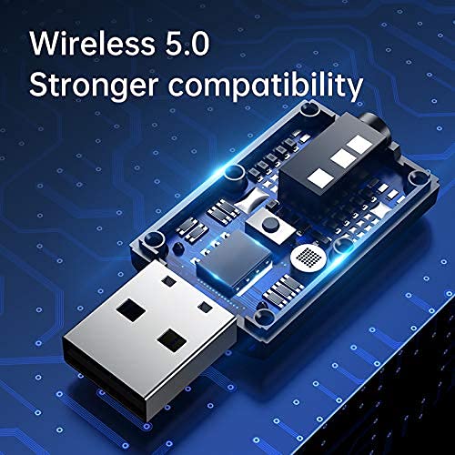 Sounce Bluetooth Car Adapter, Mini Bluetooth 5.0 Transmitter Receiver Wireless 3.5mm Aux Jack Adapter Hands-Free Car Kit Built-in Mic for Car Aux, Home, Headphones, PC,TV and More
