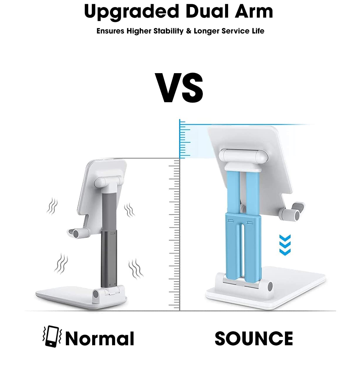 Sounce Desktop Mobile Phone Stand + Tablet Stand, Mobile Holder, Adjustable & Foldable Mobile Stand, Aluminum Stand Holder for Mobile Phone and Tablet (Up to 15.6 inch) - White (Tablet Stand)