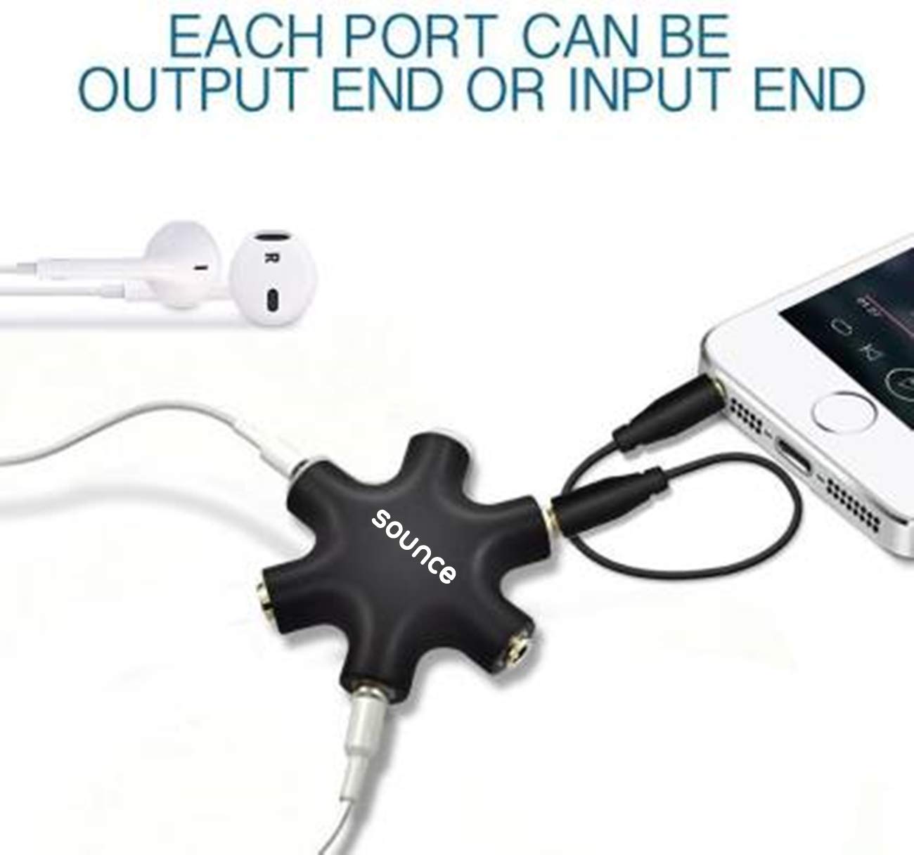 Sounce 5-Way Multi Headphone Audio Splitter Aux Adapter Connector Multi Headphone Splitter, 3.5mm Audio Stereo Splitter Cable, 1 Male to 5 Port Female Earphone Headset Splitter Adapter