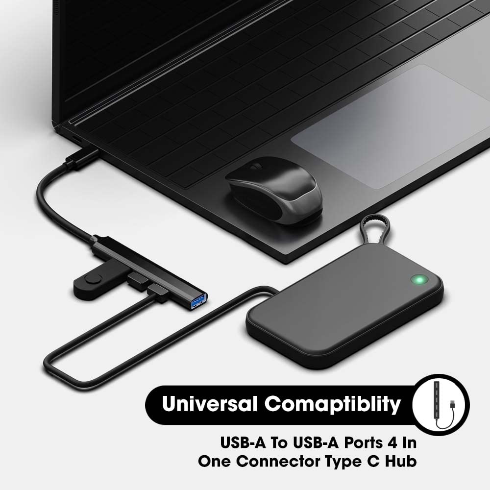 Sounce 4-in-1 USB-C Hub – Type-C to 4 USB-A Ports (1x USB 3.0 + 3x USB 2.0) | High-Speed, Compact Hub for MacBook, PC, Tablet & Smartphone