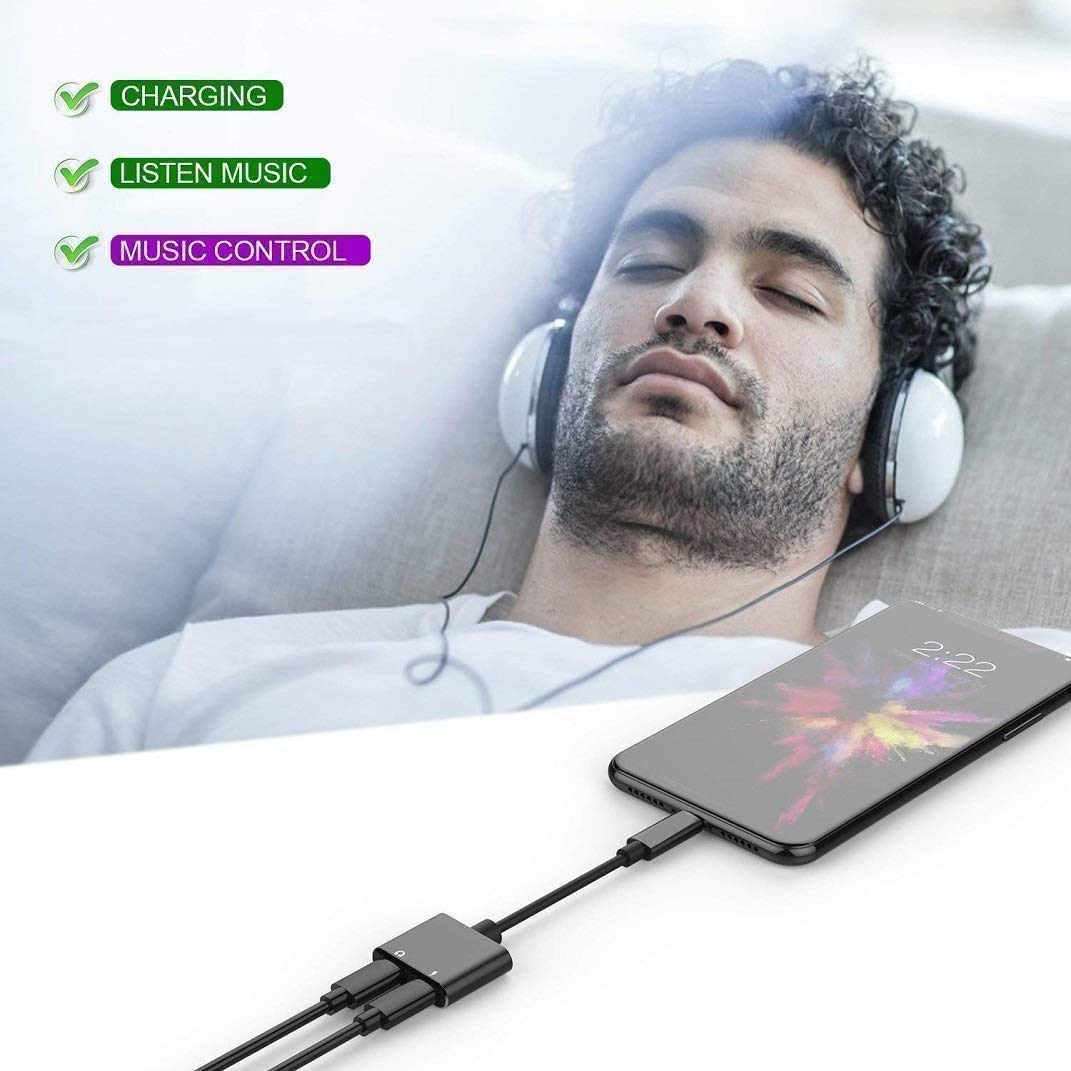 Sounce 2 in1 Splitter Earphone Converter and Phone Charging and Audio Compatible for Phone Audio for Phone 11 X 7 8 Plus & OS Compatible - Black