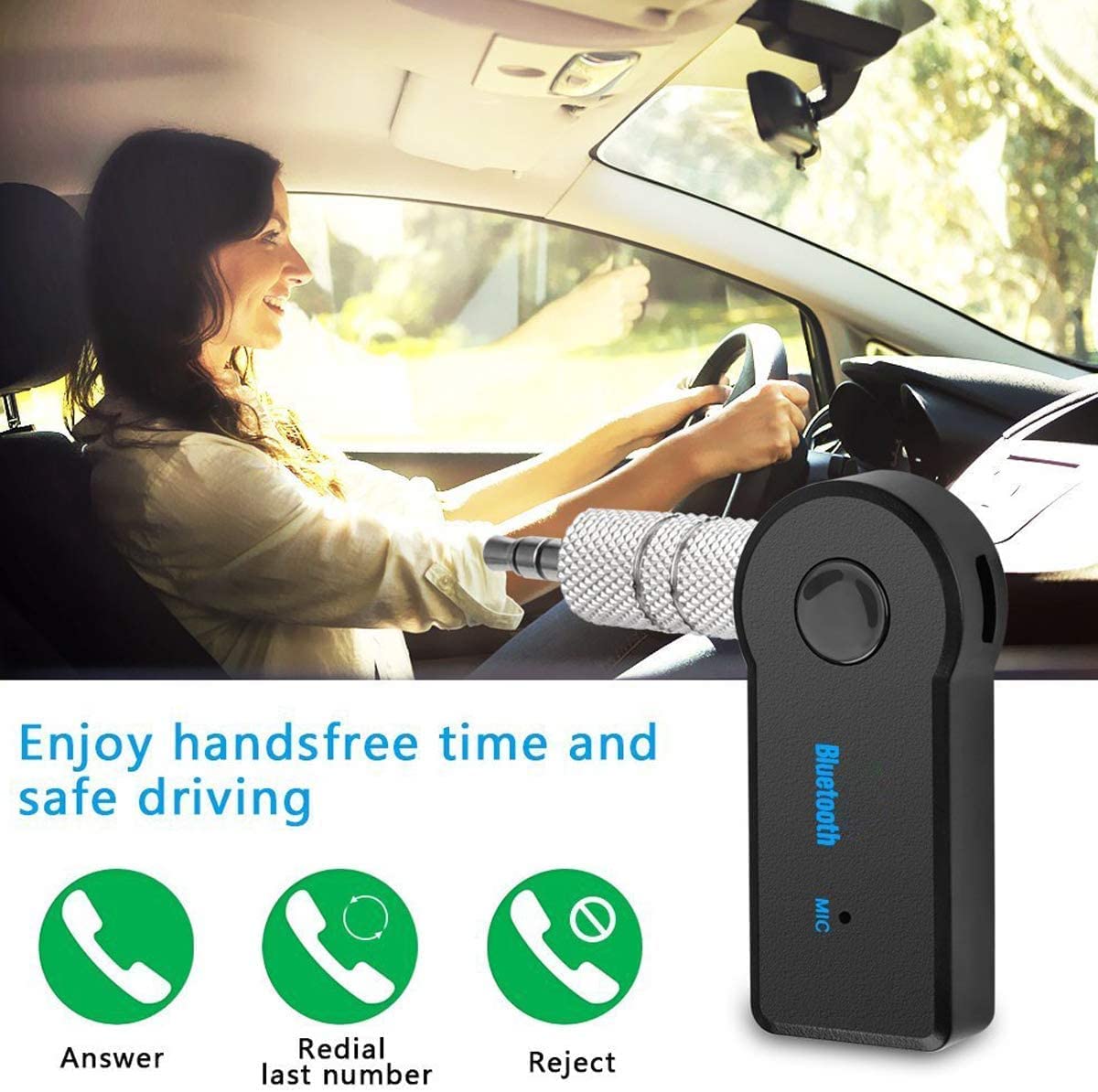 Sounce Bluetooth Receiver/Hands-Free Car Kit, Portable 3.5mm Bluetooth Aux Adapter Wireless Music Streaming for Home, Car Audio System, Headphone, Speaker (Bluetooth 4.2, A2DP, 40 FT Range)