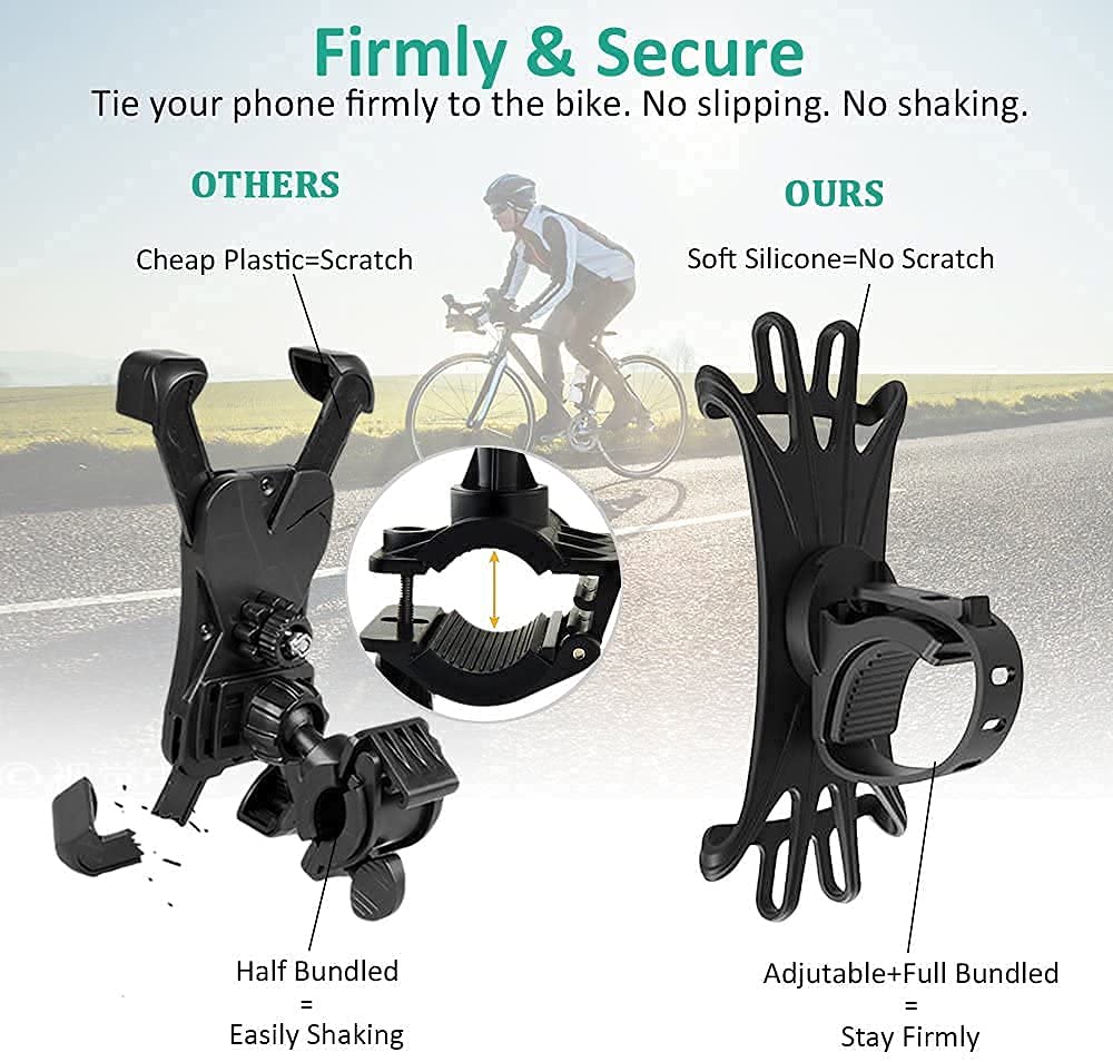 Sounce Bike Phone Mount/Holder, 360 Rotation Silicone Bicycle Phone Holder/Mount, Universal Motorcycle Handlebar Mount Compatible with All Smartphones