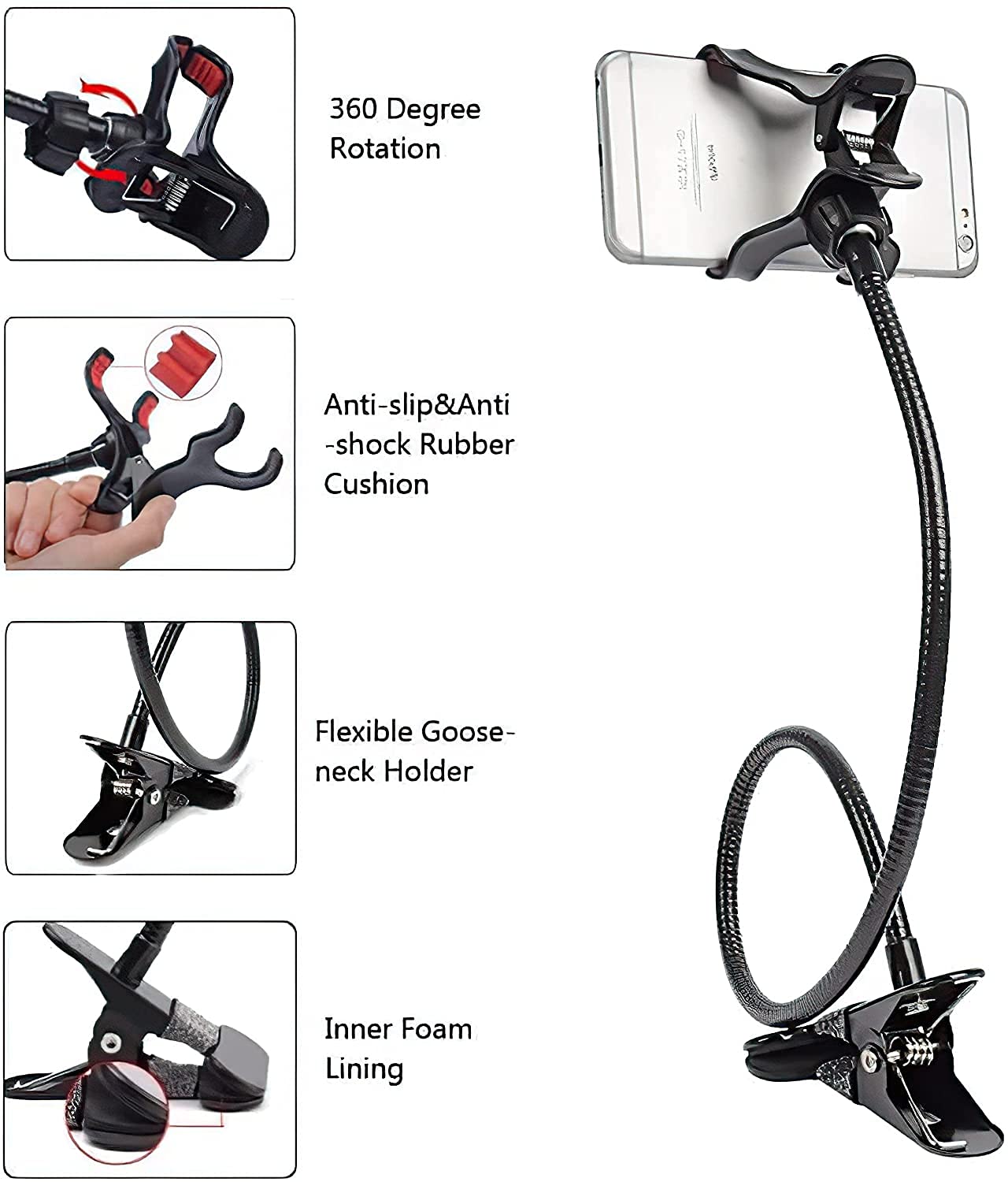 Sounce Mobile Stand Holder Metal Built - Cell Phone Stand Perfect for Video Table Online Class Home Bed Flexible Charging Hand Bike Movie Office Gift Desktop Heavy Duty Lazy Mount Multi Angle Clamp