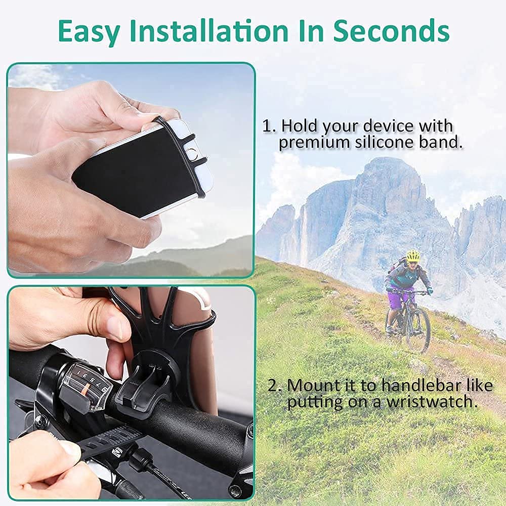 Sounce Bike Phone Mount/Holder, 360 Rotation Silicone Bicycle Phone Holder/Mount, Universal Motorcycle Handlebar Mount Compatible with All Smartphones