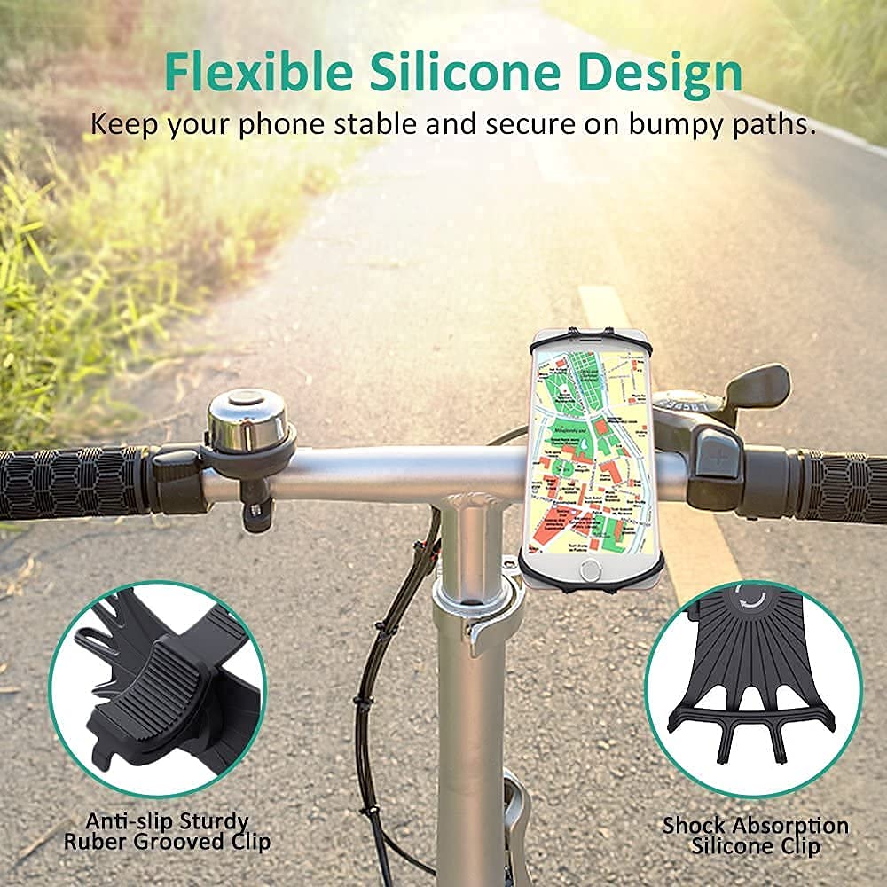 Sounce Bike Phone Mount/Holder, 360 Rotation Silicone Bicycle Phone Holder/Mount, Universal Motorcycle Handlebar Mount Compatible with All Smartphones