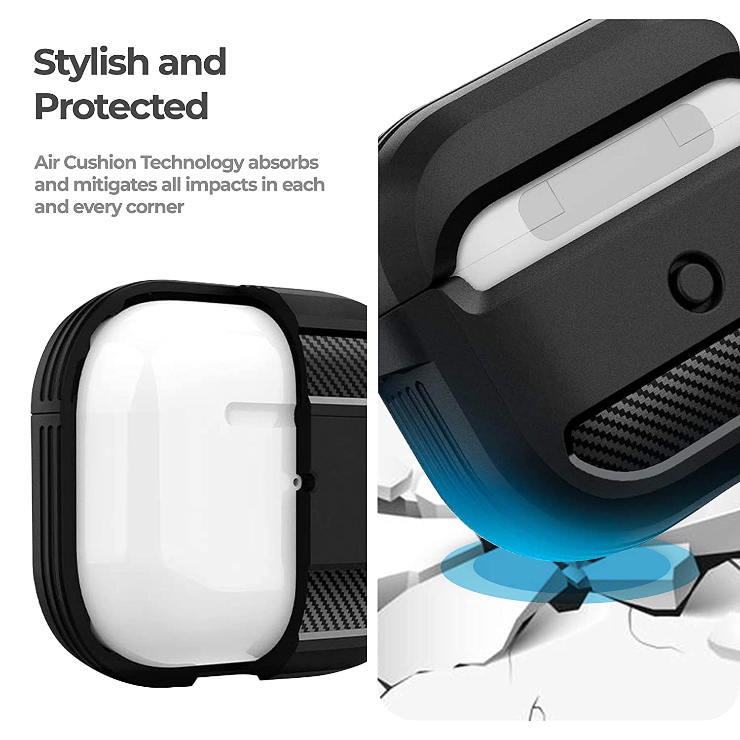 Sounce Tough Case Compatible with AirPods 3 Case with Carabiner, Rugged Protective Cover for AirPods 3rd Generation Case, Scratch Resistant, Drop Protection, Shock Armor Series - (Matte Black)
