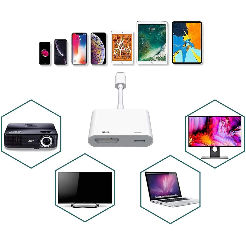 Sounce HDMI for Phone, 4K Digital AV Audio Adapter, HDMI Sync Screen with Charging Port Compatible for Phone 11/11 Pro/XR/XS/X 8, Pad on HDTV/Monitor