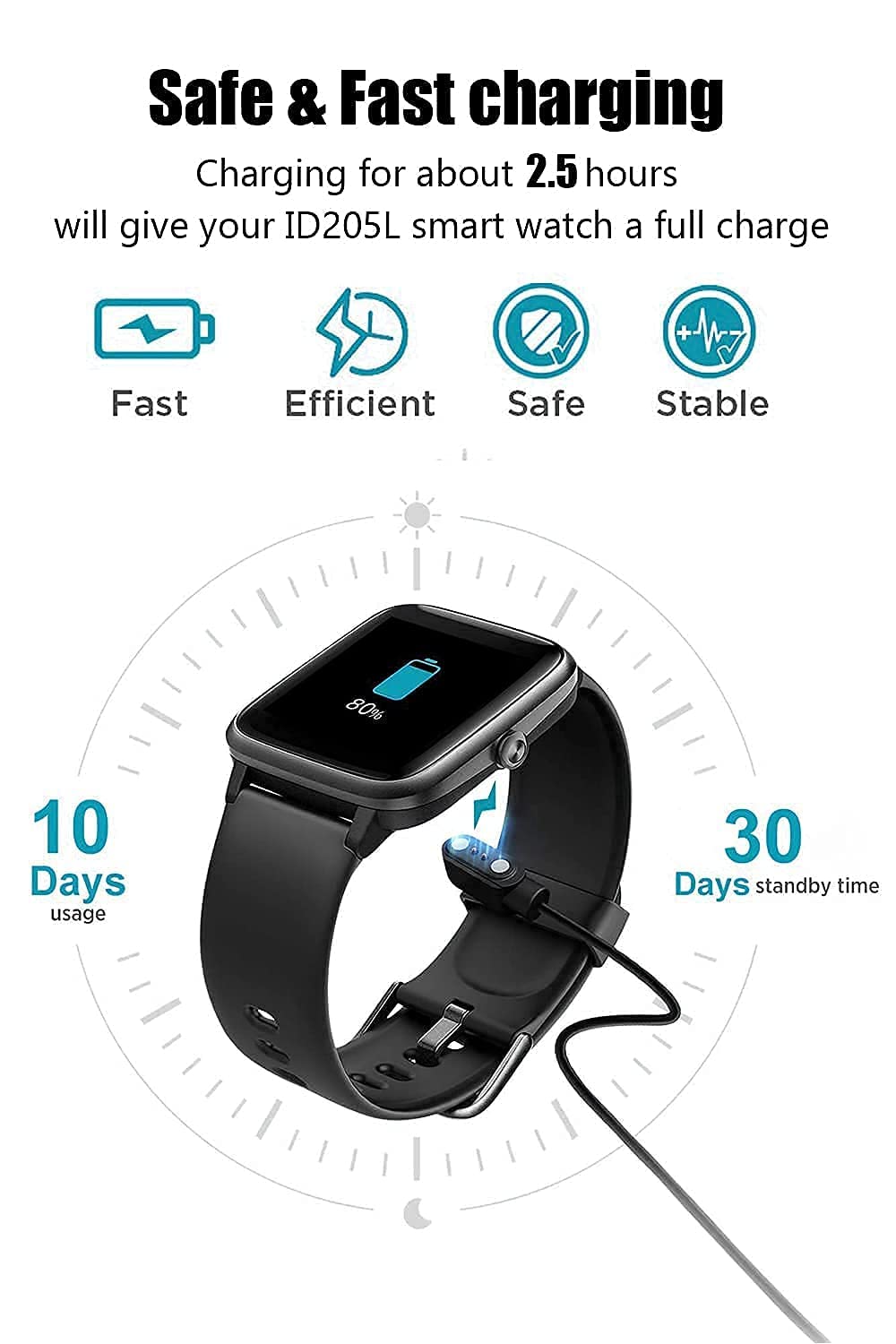 Sounce 2 Pin Magnetic Replacement Charging Cable for Smart Watch, Fitness Band Charging Cable for W26 W26+ W26m W55+ & Support All 2 Pin Watch (Cable Only)