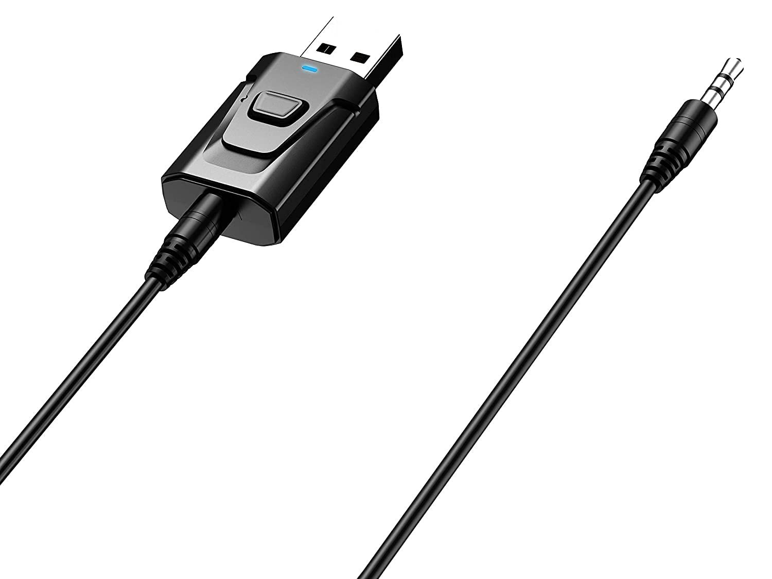 Sounce Bluetooth Car Adapter, Mini Bluetooth 5.0 Transmitter Receiver Wireless 3.5mm Aux Jack Adapter Hands-Free Car Kit Built-in Mic for Car Aux, Home, Headphones, PC,TV and More