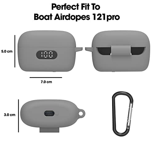 Sounce Earphone Case Cover for Boat Airdopes 121 Pro, Soft Silicone Skin Case Cover Shock-Absorbing Protective Case with Keychain [Front LED Visible