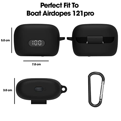 Sounce Earphone Case Cover for Boat Airdopes 121 Pro, Soft Silicone Skin Case Cover Shock-Absorbing Protective Case with Keychain [Front LED Visible