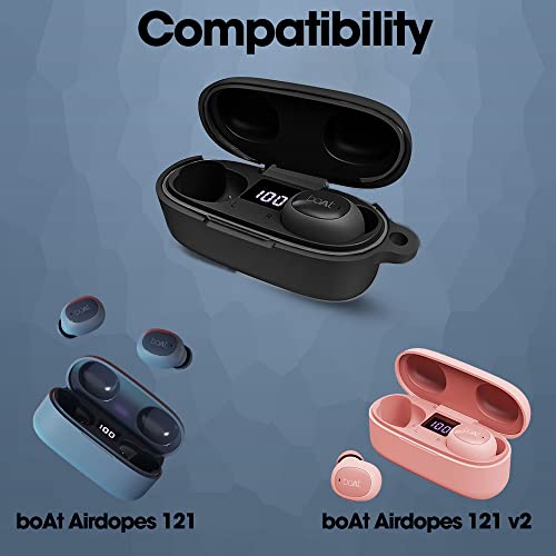 Sounce Silicone Protective Case Cover for Boat Airdopes 121v2 / Boat Airdopes 121, Anti Fall Anti Dust, with Hook Earphone Case