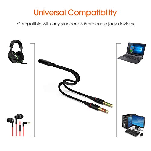 Sounce Gold Plated 3.5 mm Headphone Splitter for Computer 2 Male to 1 Female 3.5mm Headphone Mic Audio Y Splitter Cable Smartphone Headset to PC Adapter – (Black,20cm)
