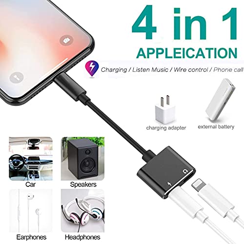 Sounce Replacement for iPhone Charger and Headphones Adapter iPhone Splitter, MFi Charger and Aux Adapter Earphone Audio Dual Lightning Charging Dongle for iPhone 13 12 11 Pro Max 7 8 SE X XS (Black)
