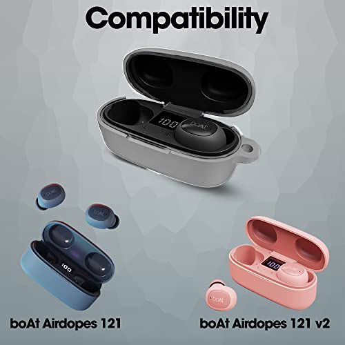 Sounce Silicone Protective Case Cover for Boat Airdopes 121v2 / Boat Airdopes 121, Anti Fall Anti Dust, with Hook Earphone Case