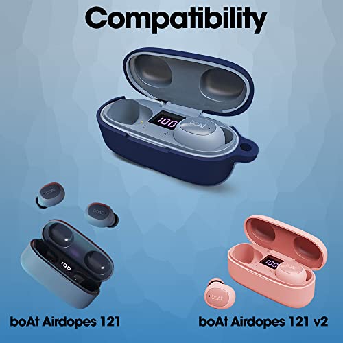 Sounce Silicone Protective Case Cover for Boat Airdopes 121v2 / Boat Airdopes 121, Anti Fall Anti Dust, with Hook Earphone Case