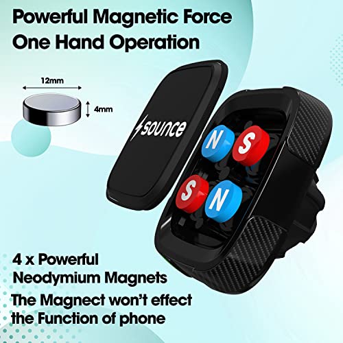 Sounce Car Phone Mount Magnetic, Car Dashboard, Windshield, and Air Vent Mount, Phone Holder, Universal Magnetic Phone Car Mount with Powerful Suction Cup Built-in Strong 6 Magnets for all Cell Phones