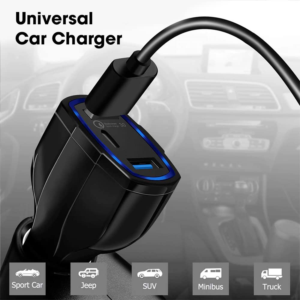 Sounce 36W Fast Car Charger | Triple Port PD & QC 3.0 Adapter for Phones & Tablets